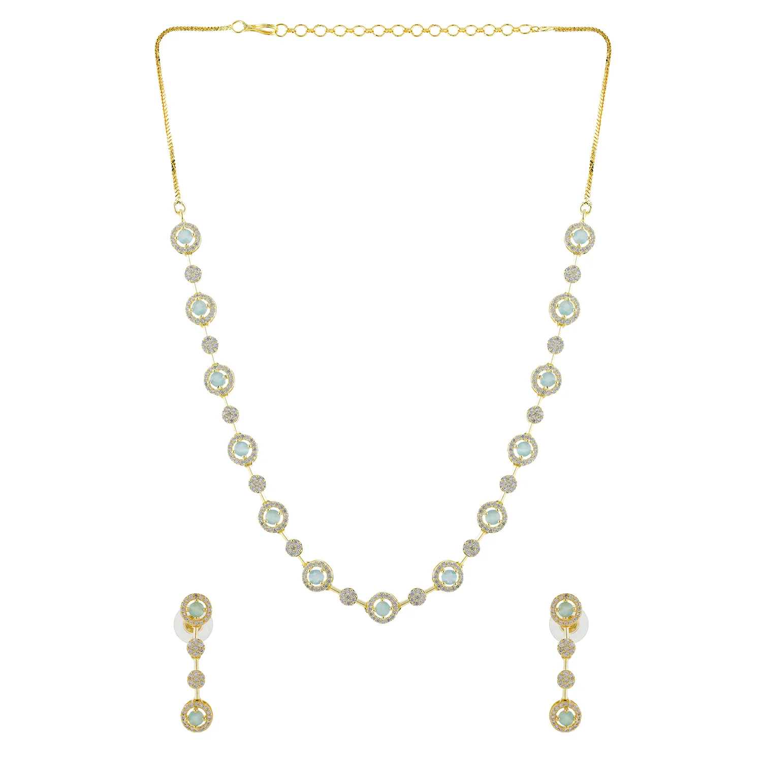 Gold Elegance Mint Halo Cz Necklace Set - Image 4