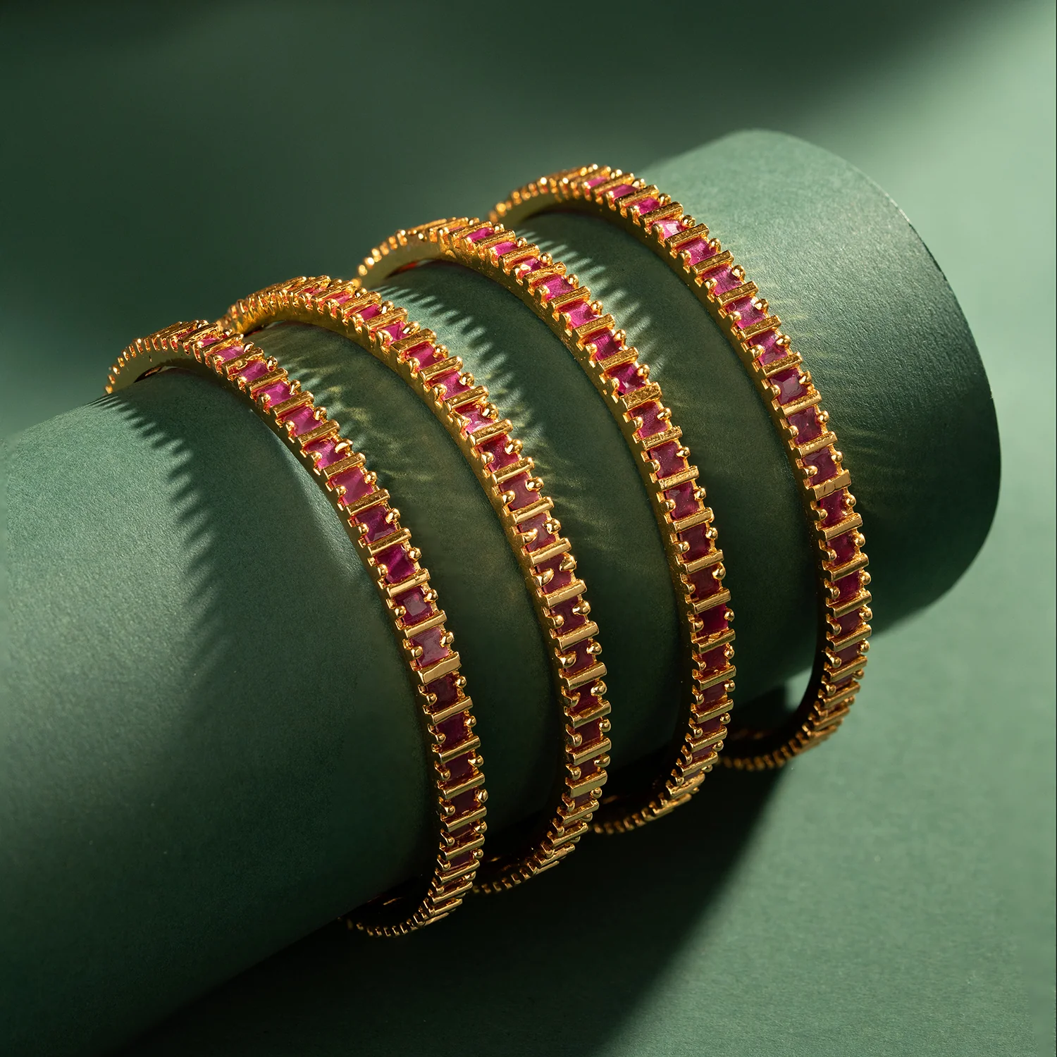 Gold Elegance Navarathna Temple Charm Bangles Set - Image 2