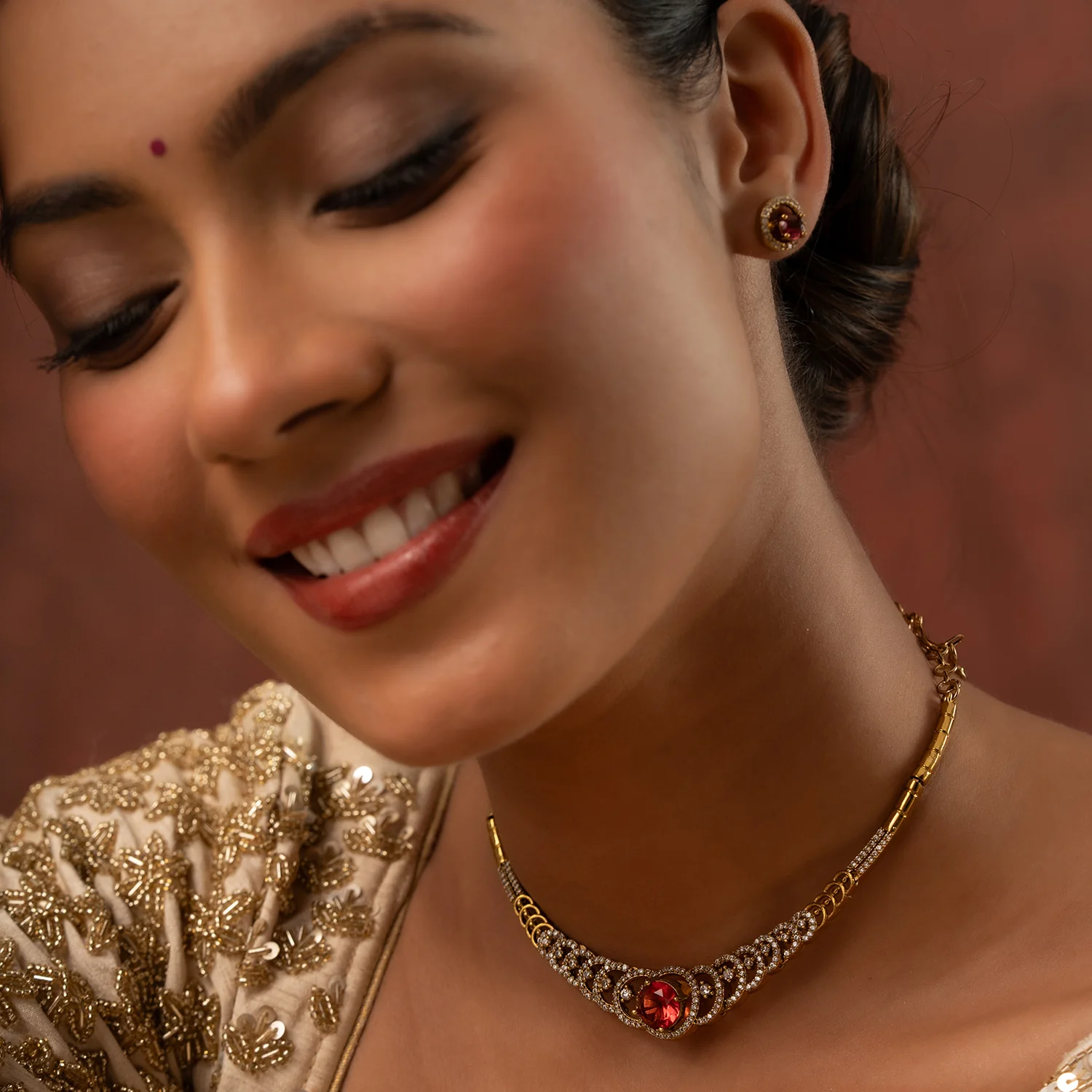 Gold Elegance Navaratna Glow Interchangeable Stone Necklace Set
