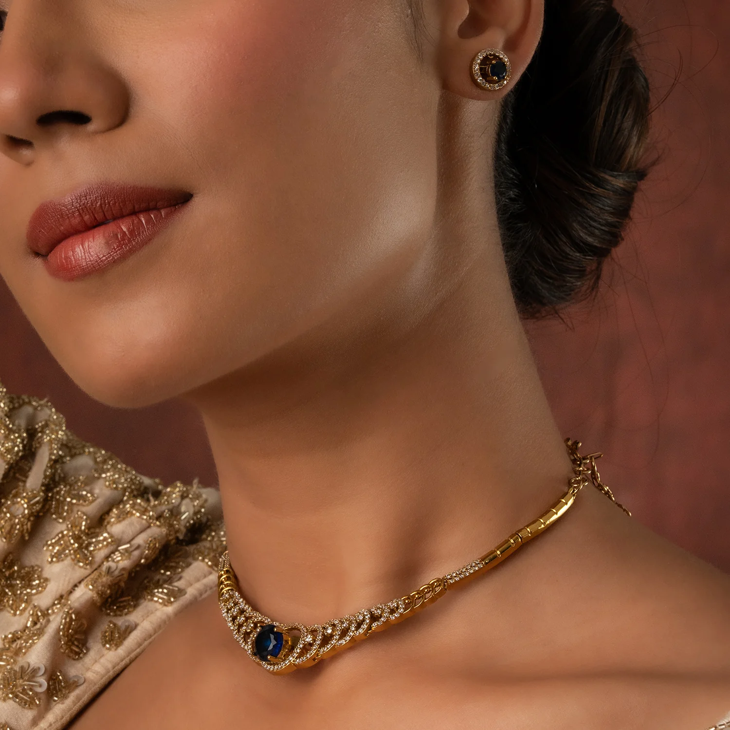Gold Elegance Navaratna Glow Interchangeable Stone Necklace Set - Image 10