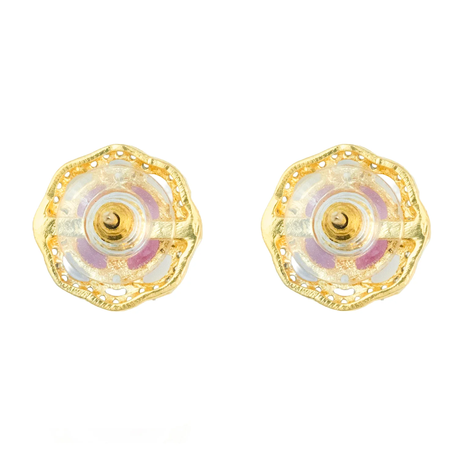 Gold Elegance Peach Crystal Bloom Cz Stud Earrings - Image 4