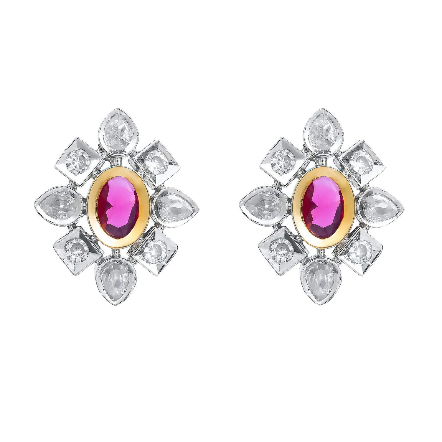 Gold Elegance Pink Aura Blossom Cz Stud Earrings - Image 3