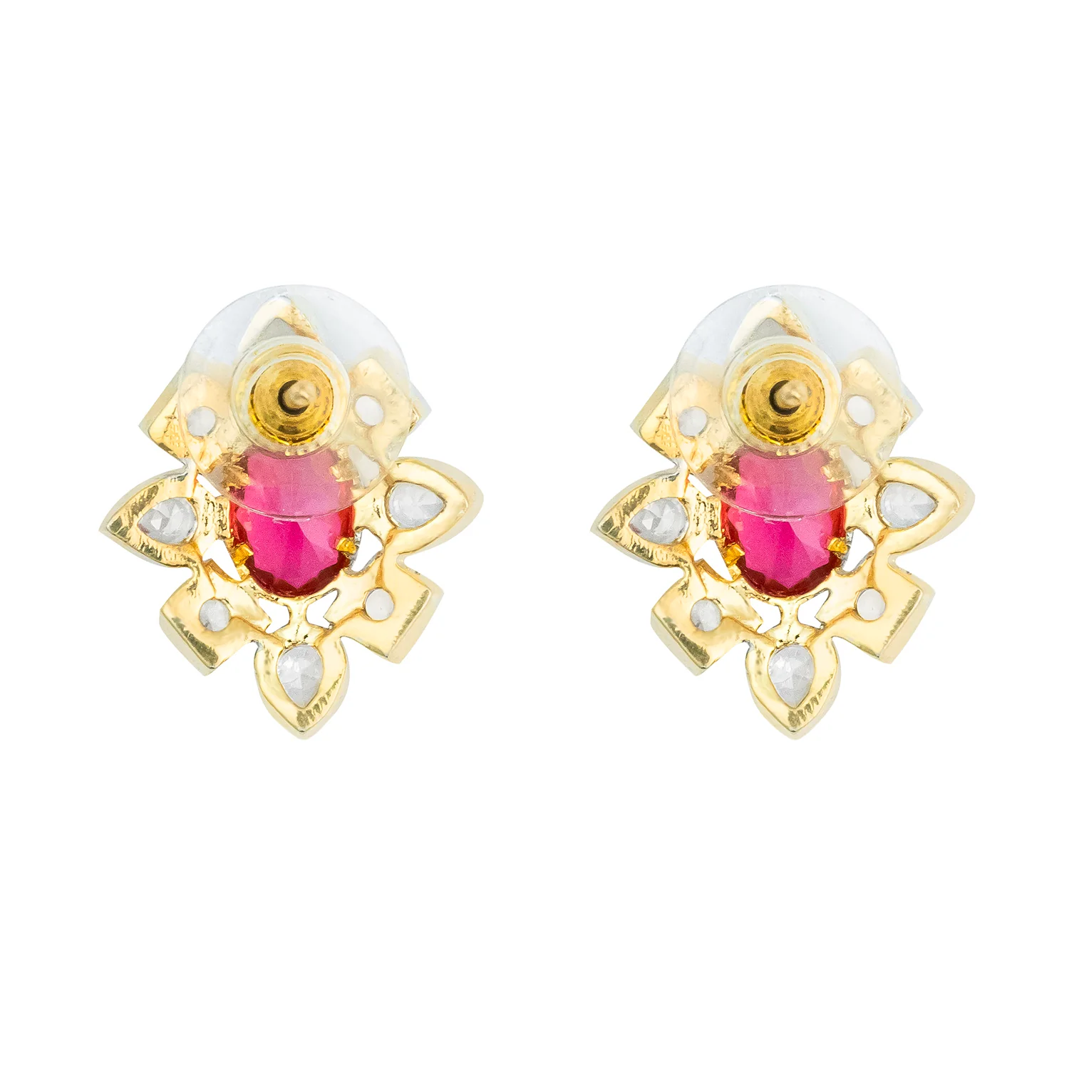 Gold Elegance Pink Aura Blossom Cz Stud Earrings - Image 4