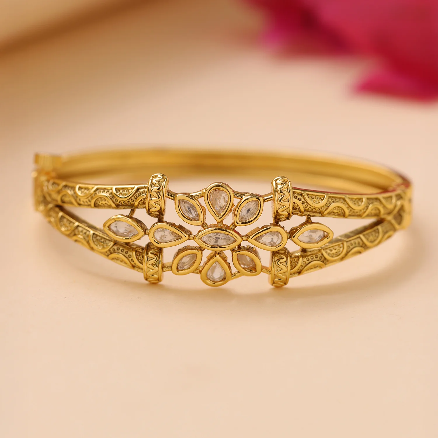 Gold Elegance Regal Petal Kundan Bracelet