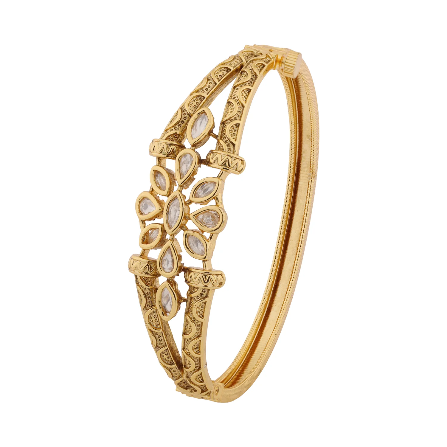 Gold Elegance Regal Petal Kundan Bracelet - Image 4