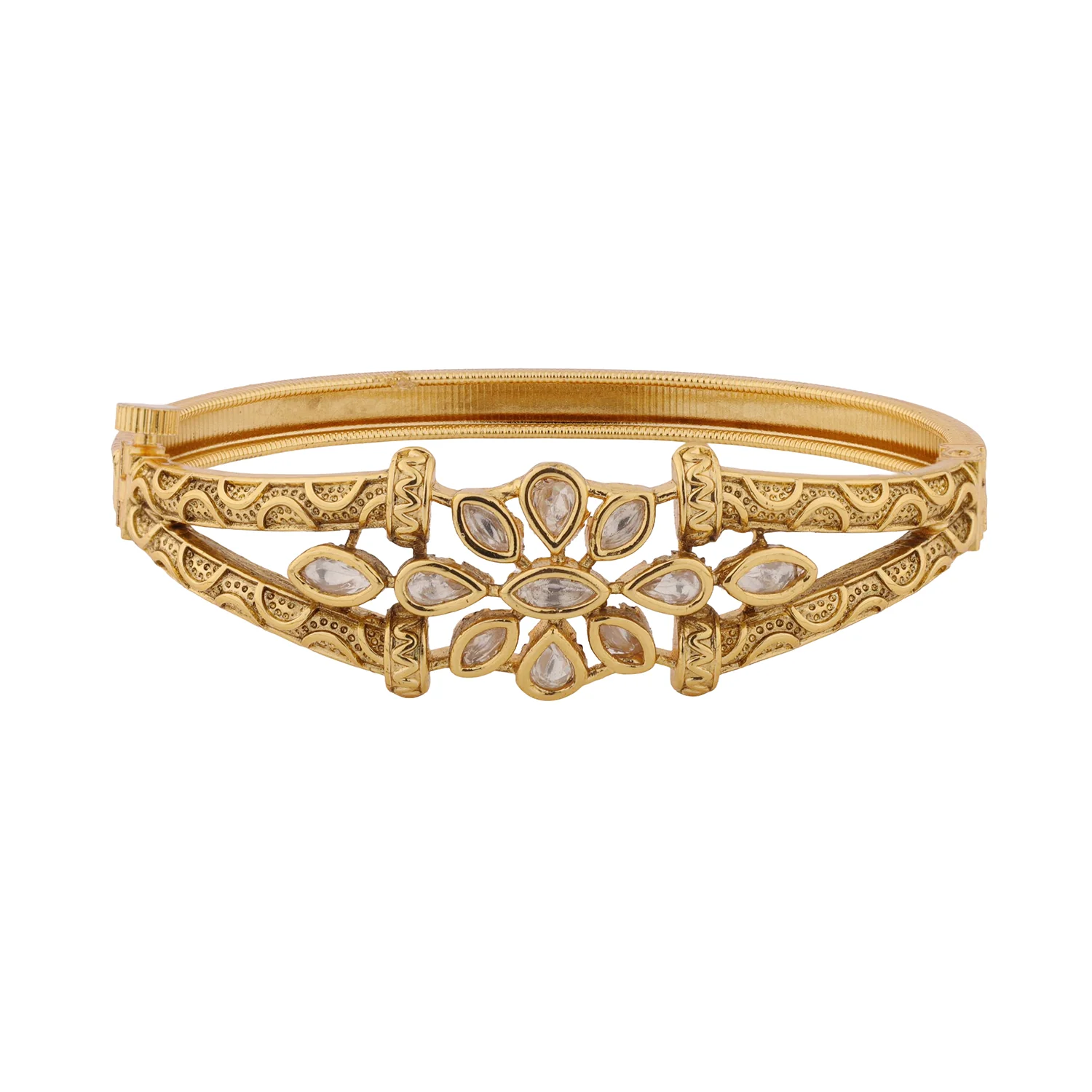 Gold Elegance Regal Petal Kundan Bracelet - Image 5