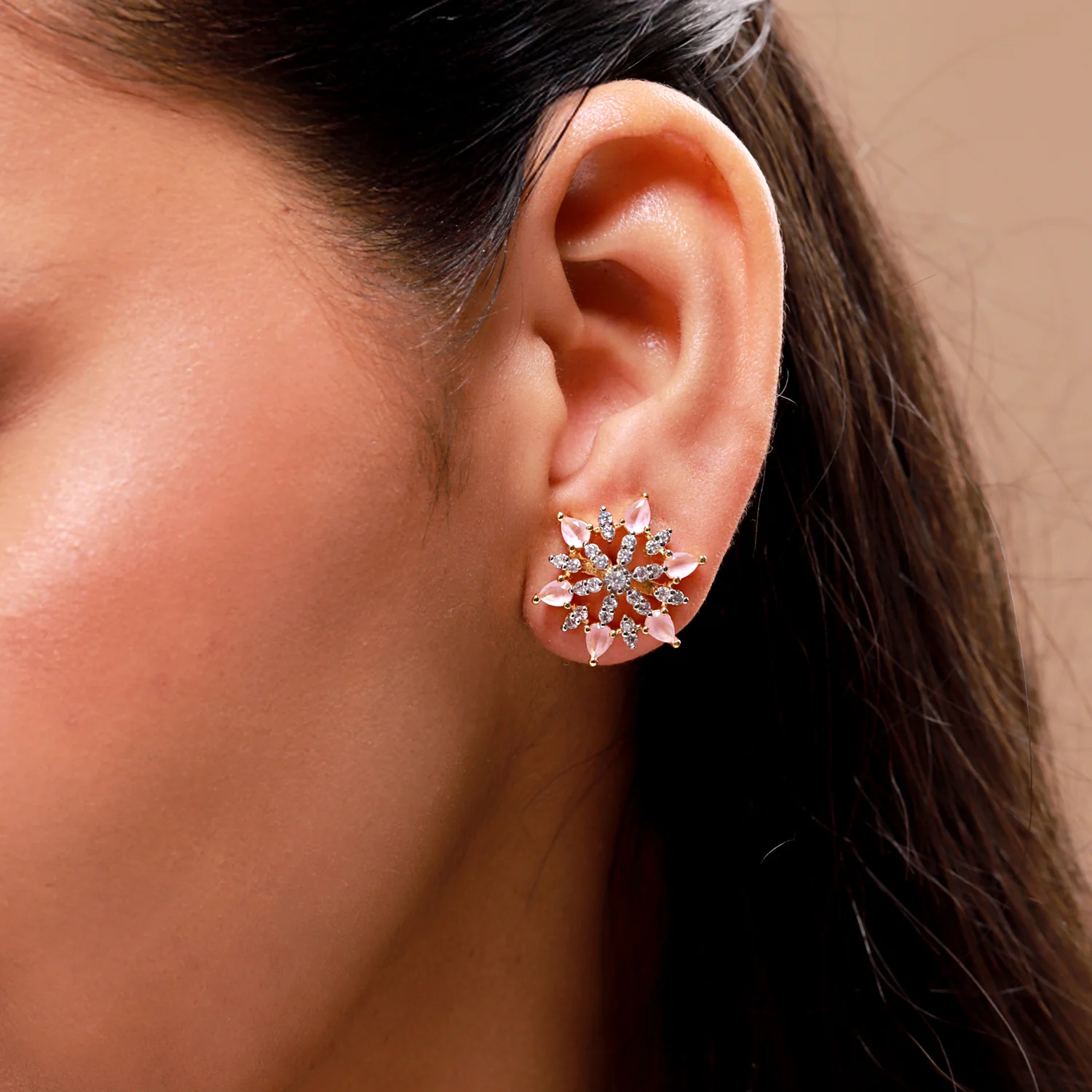 Gold Elegance Rosette Brilliance Star Stud Earrings - Image 2