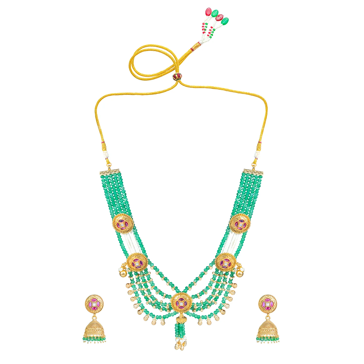 Gold Elegance Royal Emerald Kundan Pearl Necklace Set - Image 6