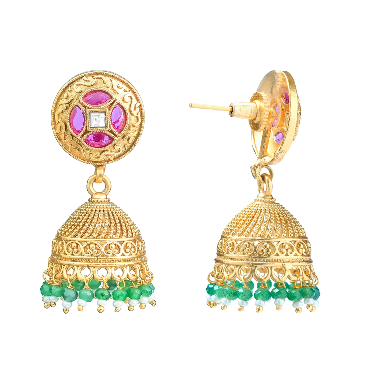 Gold Elegance Royal Emerald Kundan Pearl Necklace Set - Image 7