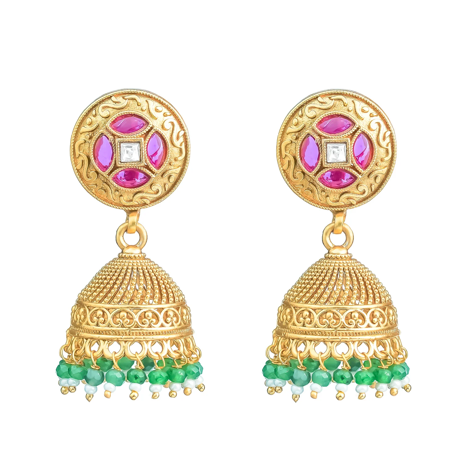Gold Elegance Royal Emerald Kundan Pearl Necklace Set - Image 8
