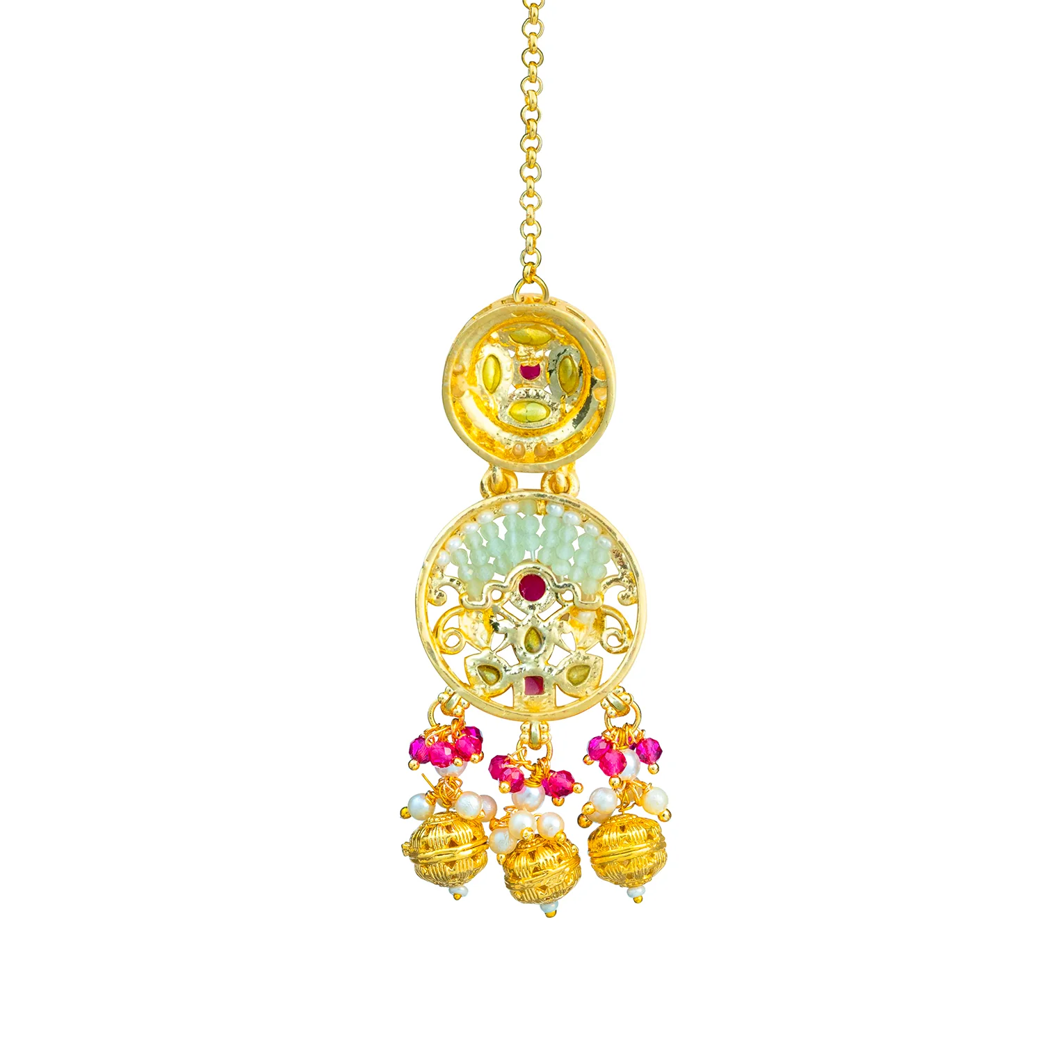 Gold Elegance Royal Heritage Pearl Maangtikka Necklace Set - Image 6