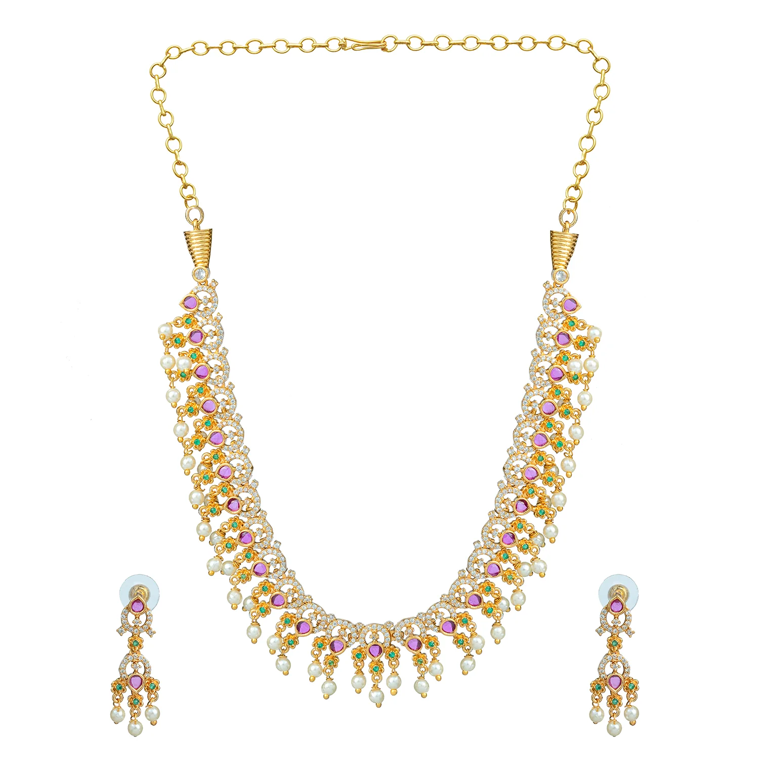 Gold Elegance Royal Ruby Pearl Necklace Set - Image 5