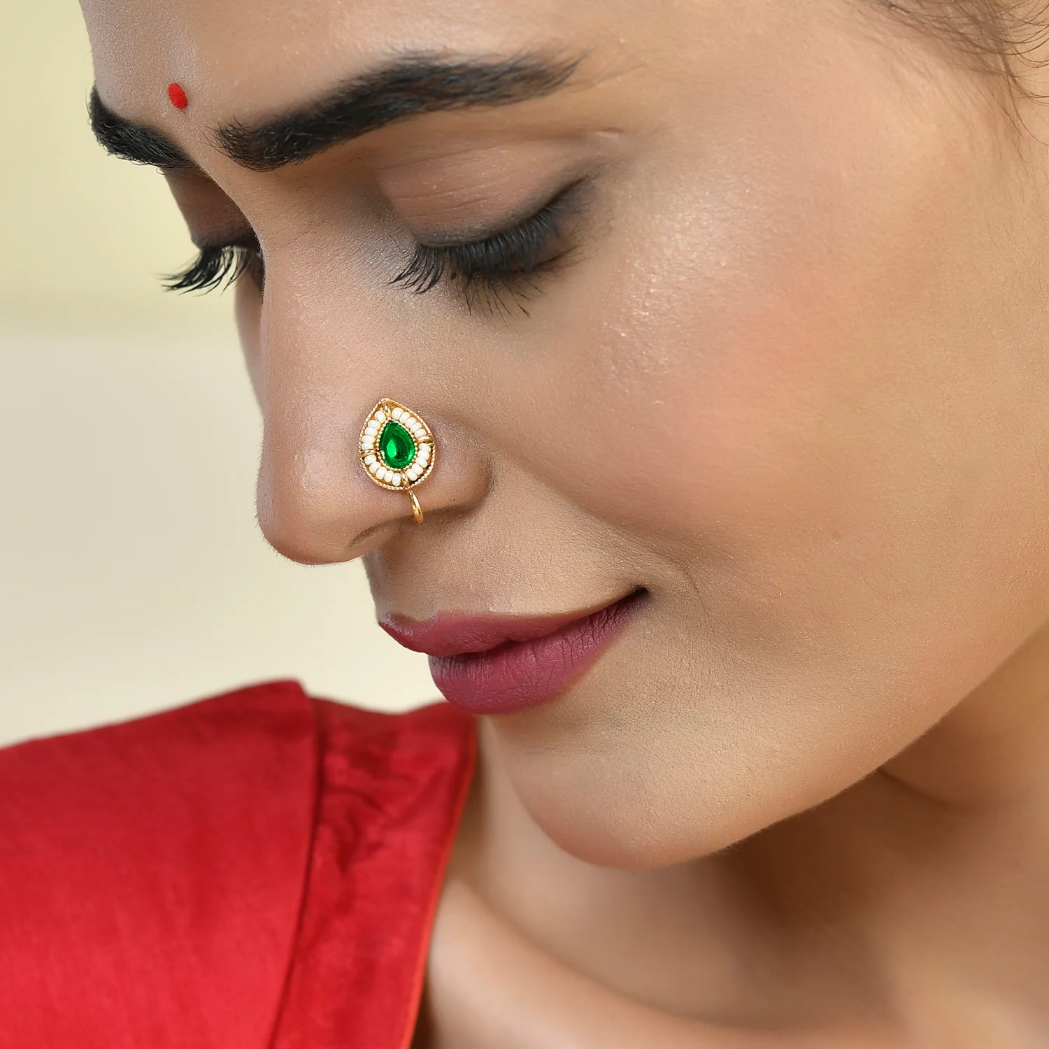 Gold Elegance Ruby Teardrop Gold Nose Pin - Image 2