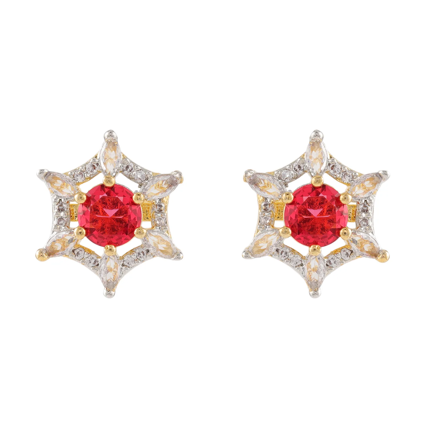Gold Elegance Scarlet Halo Star Stud Earrings - Image 4