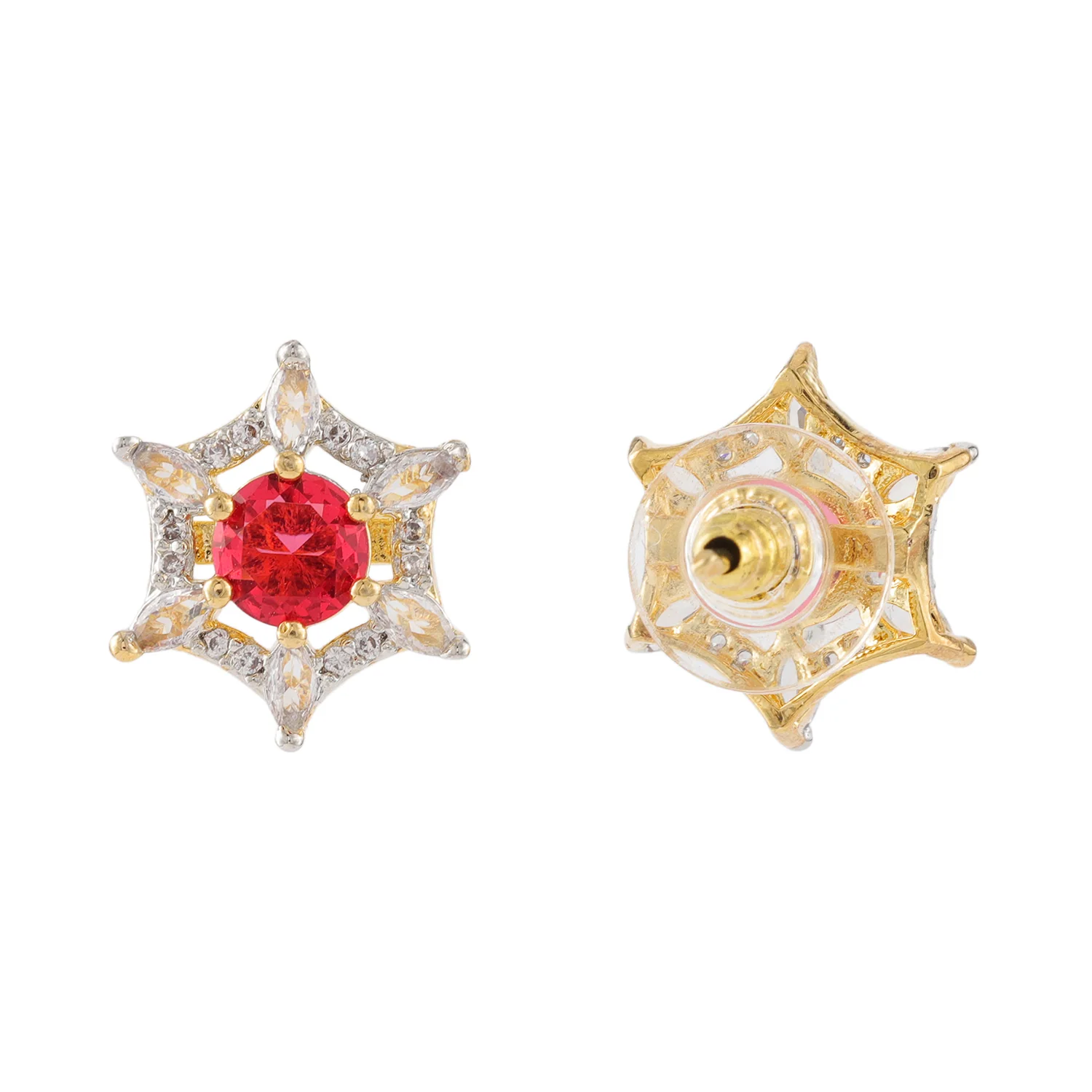 Gold Elegance Scarlet Halo Star Stud Earrings - Image 5