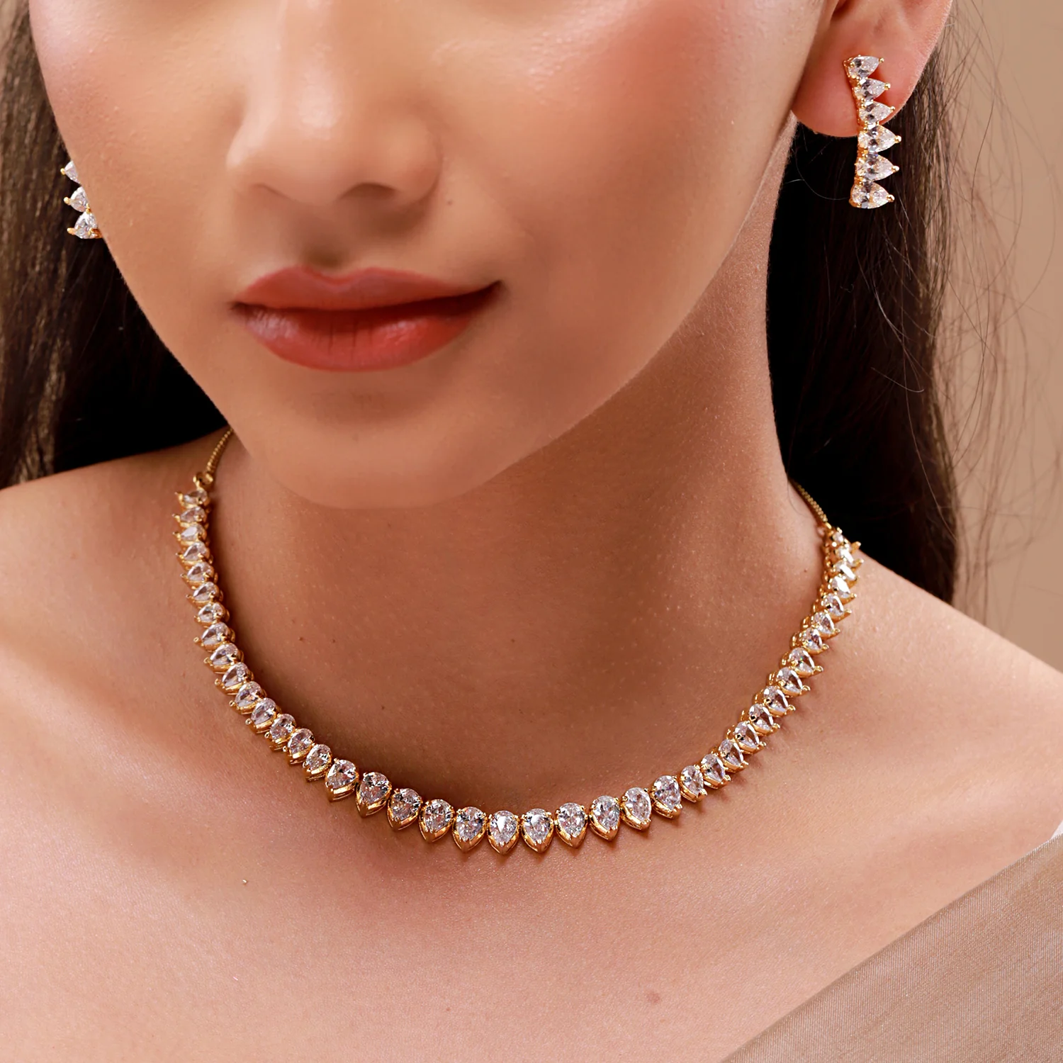 Gold Elegance Sparkling Teardrop Cz Necklace Set - Image 2
