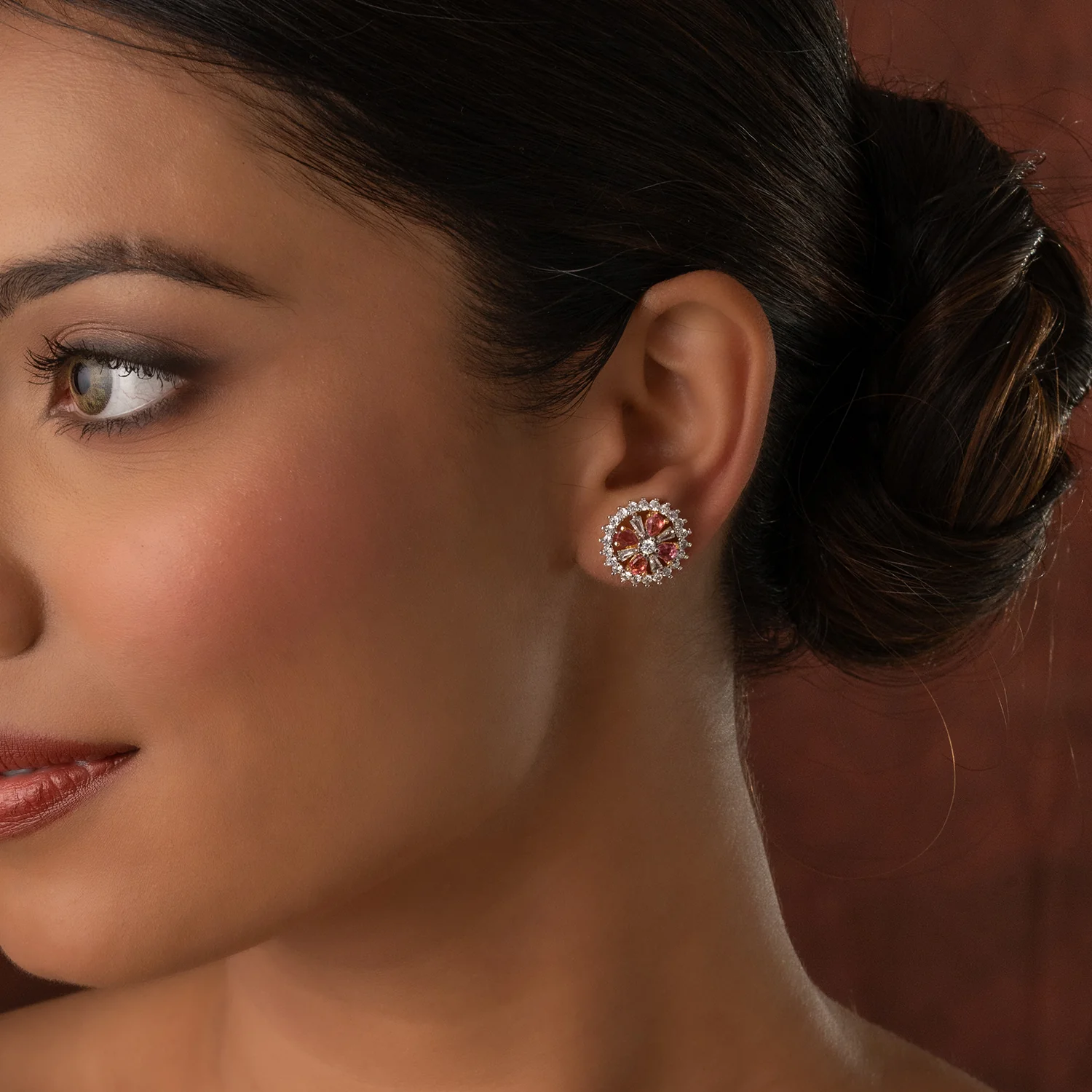 Gold Elegance Sunrise Petal Cz Stud Earrings - Image 2