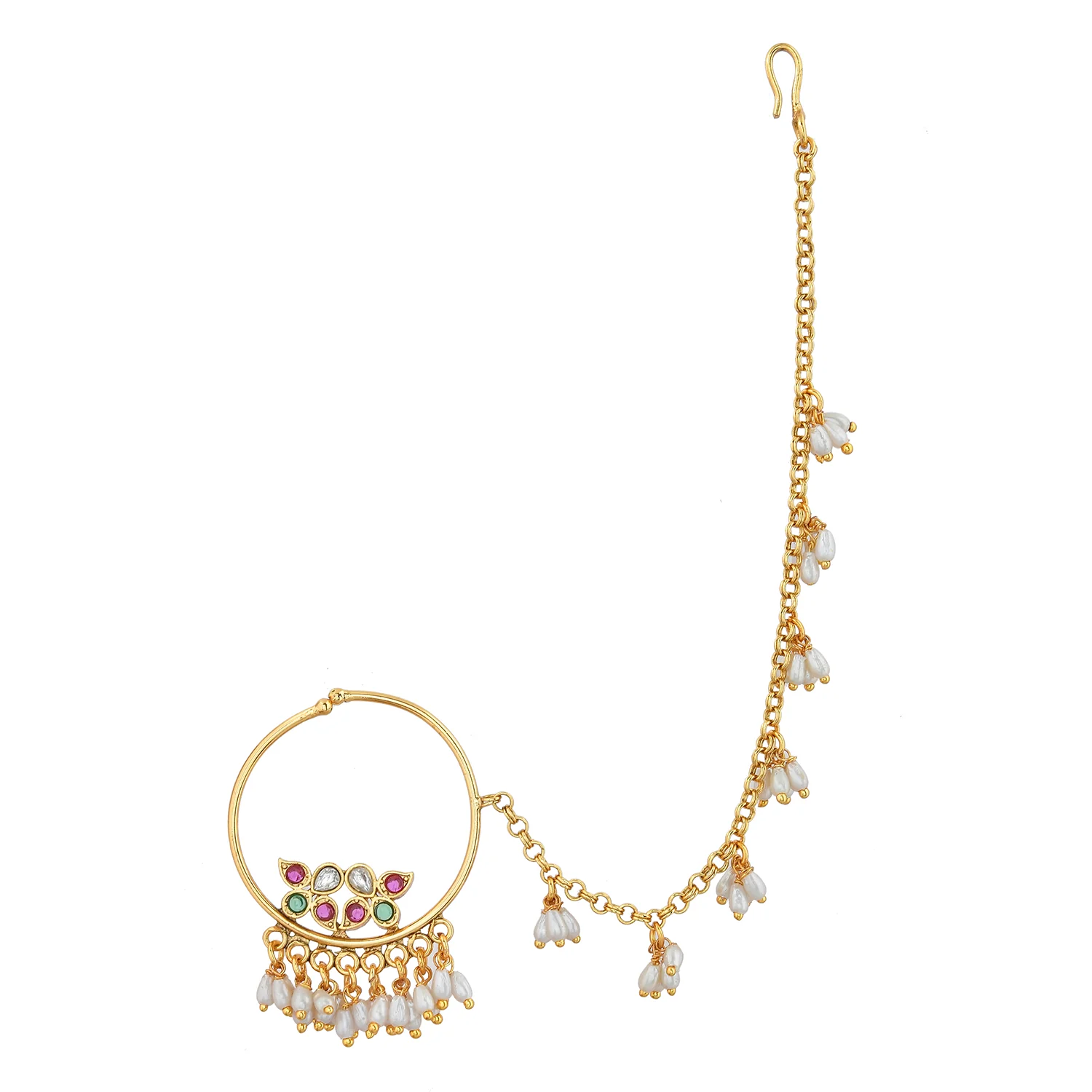 Gold Essentials Aishwarya Pearl Nose Ring - Image 4