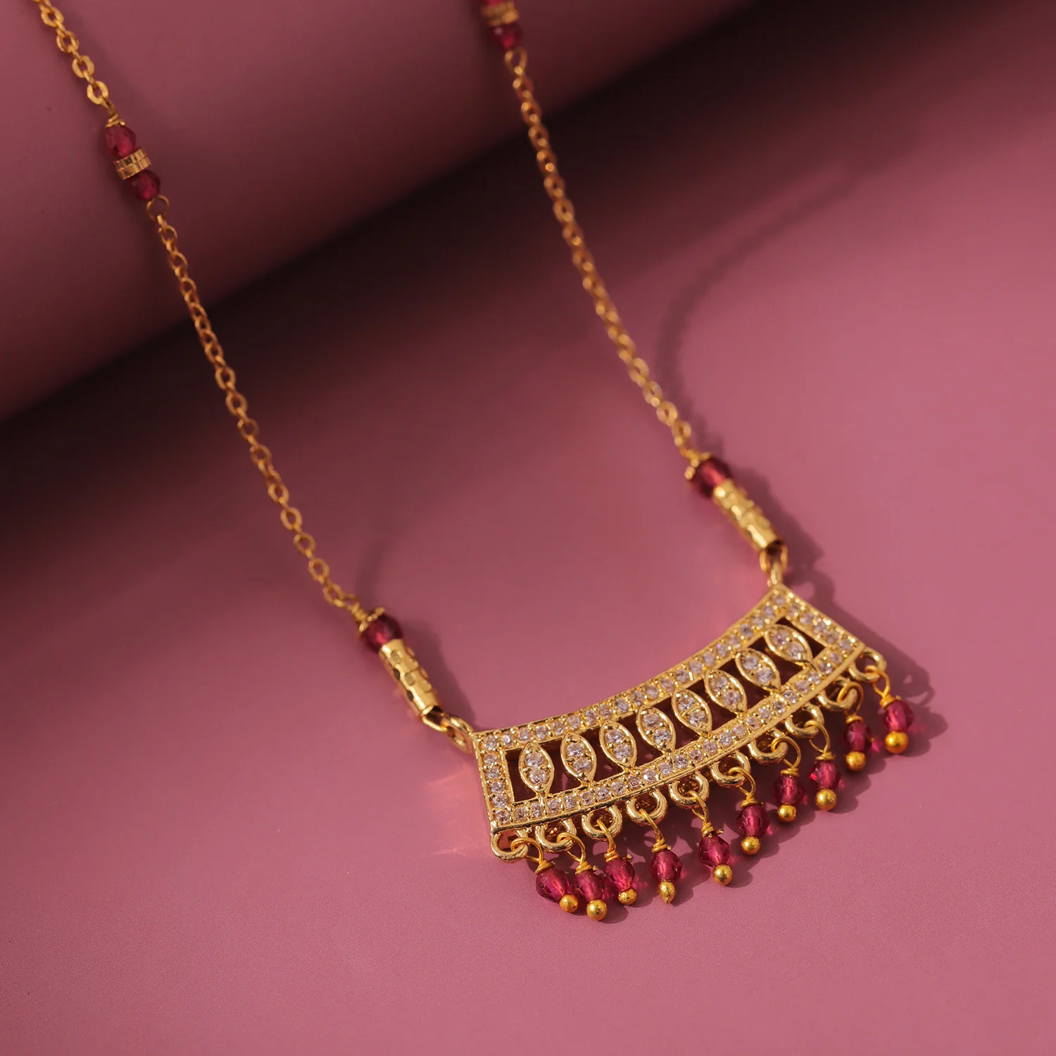 Gold Essentials Crimson American Diamond Mangalsutra