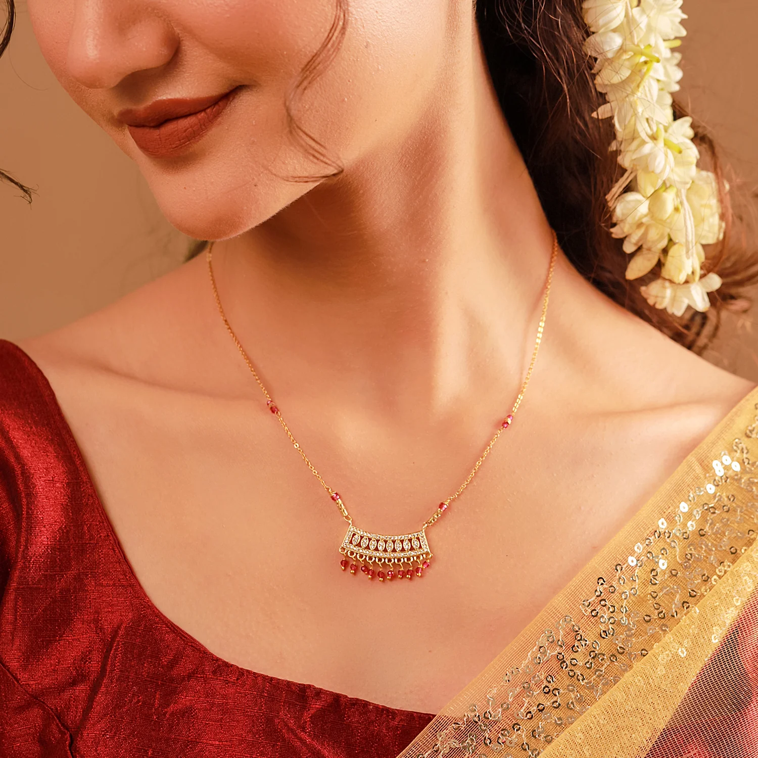 Gold Essentials Crimson American Diamond Mangalsutra - Image 2