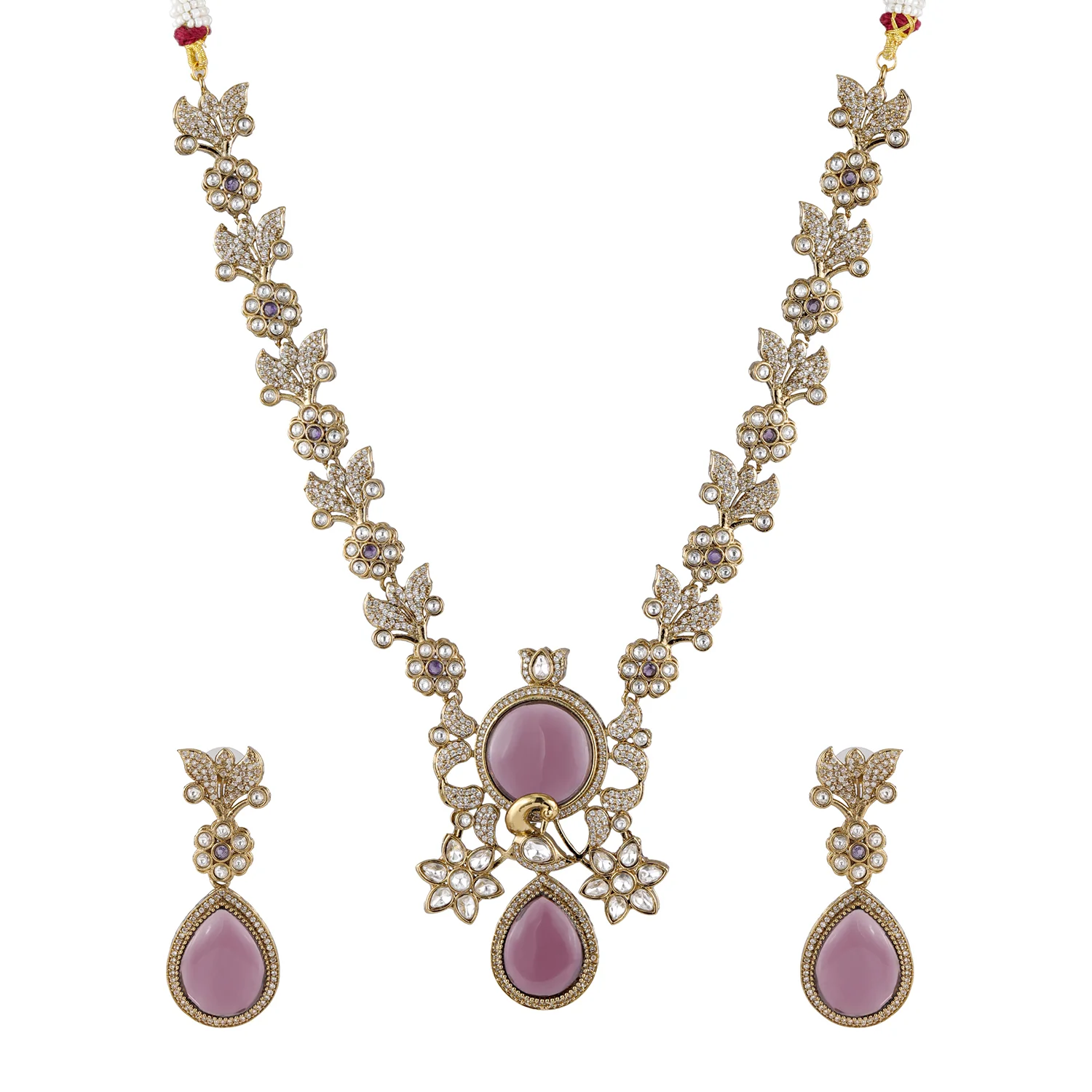Gold Essentials Mahrooh Plum Necklace Set For Women - Image 5