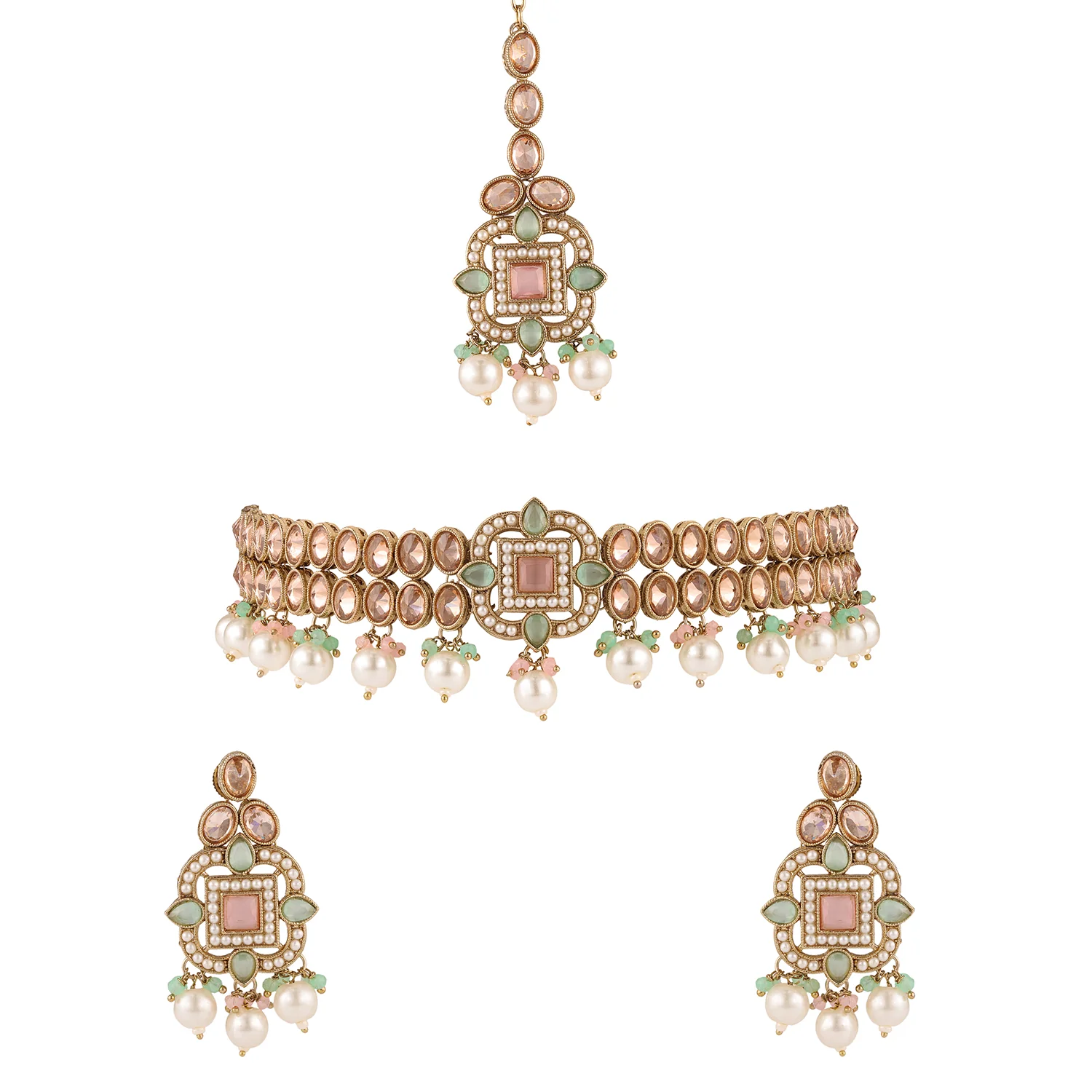 Gold Essentials Meherbaan Multicolor Maang Tika Set For Women - Image 3