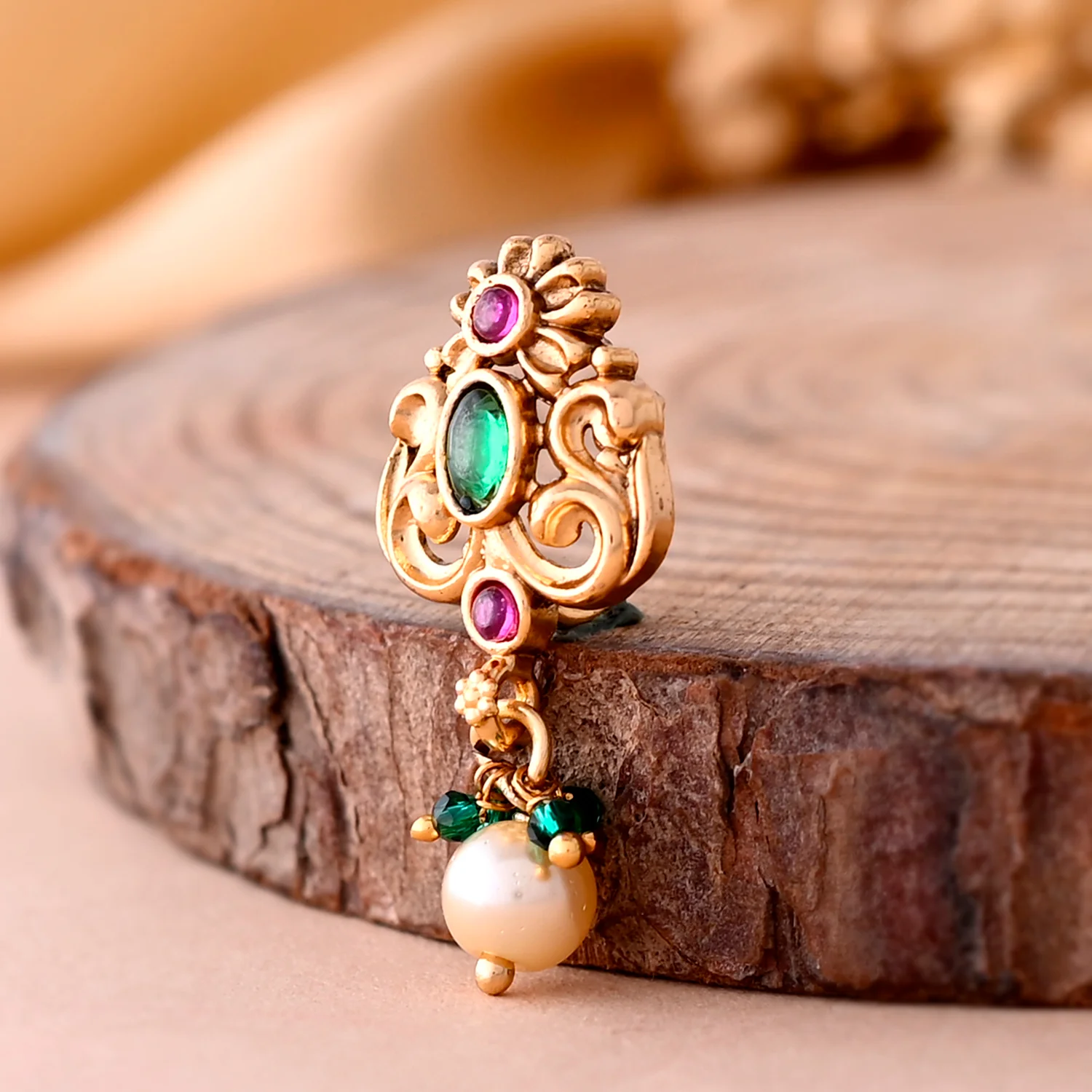 Gold Essentials Pearl Adorned Nose Pin