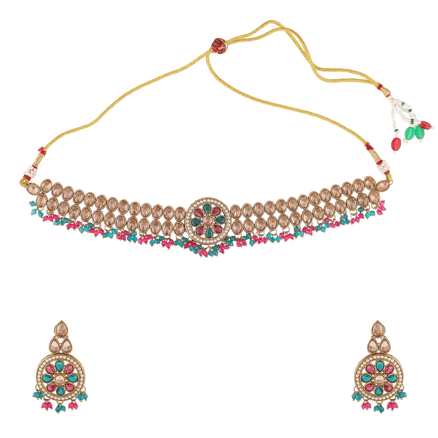 Gold Essentials Rang Mahal Multicolor Maang Tika Set For Women - Image 4