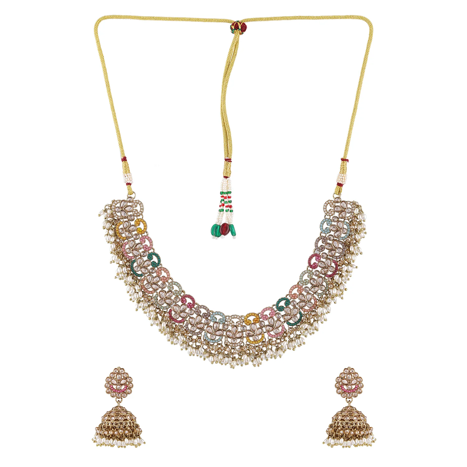 Gold Essentials Rangriti Multicolor Maang Tika Set For Women - Image 4