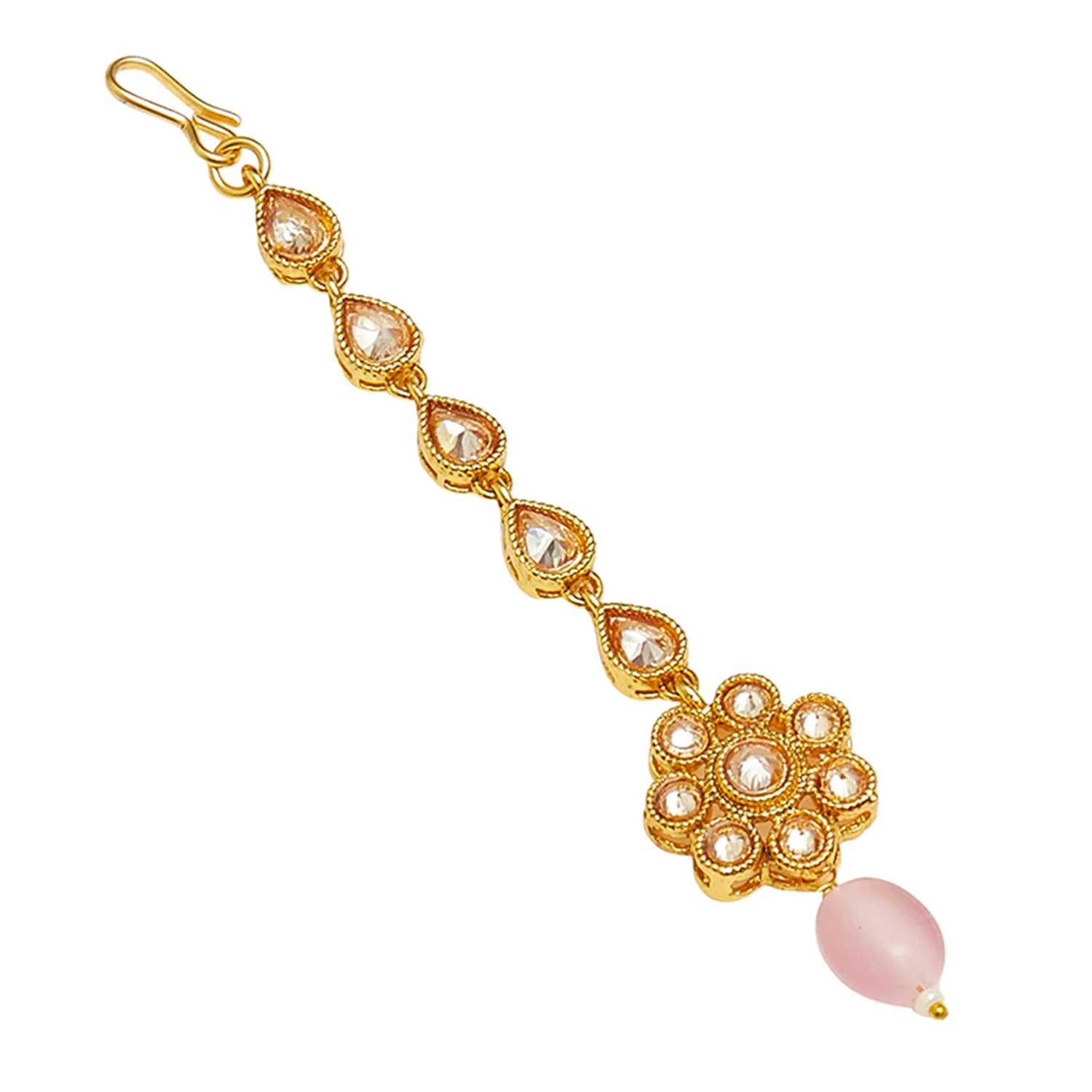 Gold Opulence Choker Style Necklace with Dangling Earrings and Tika - Image 6