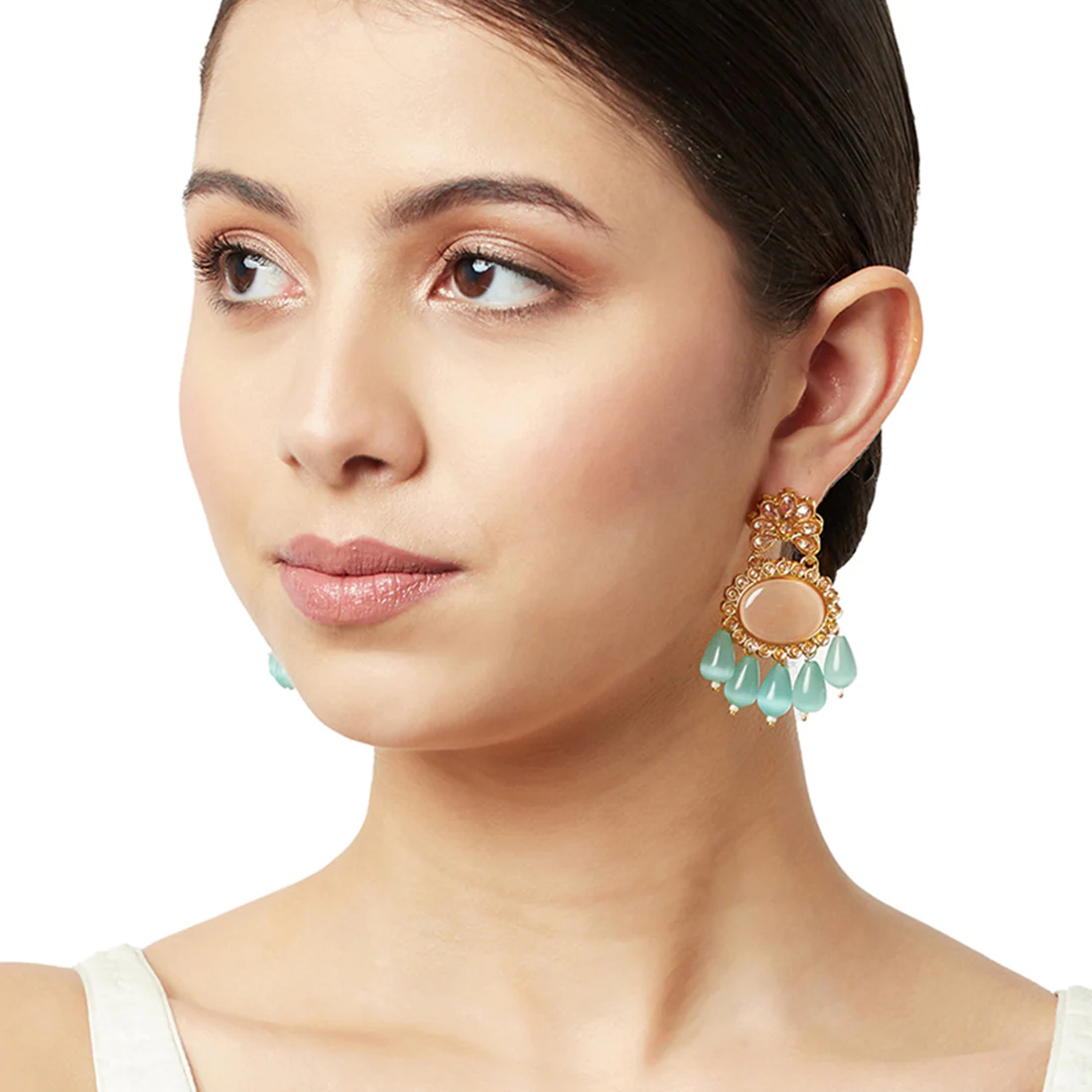 Gold Oppulence Gold Finish Earrings with Brown Stone - Image 2