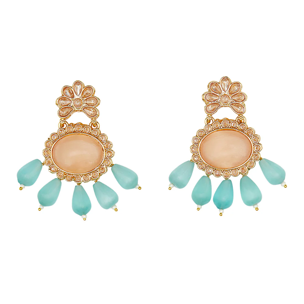 Gold Oppulence Gold Finish Earrings with Brown Stone - Image 3