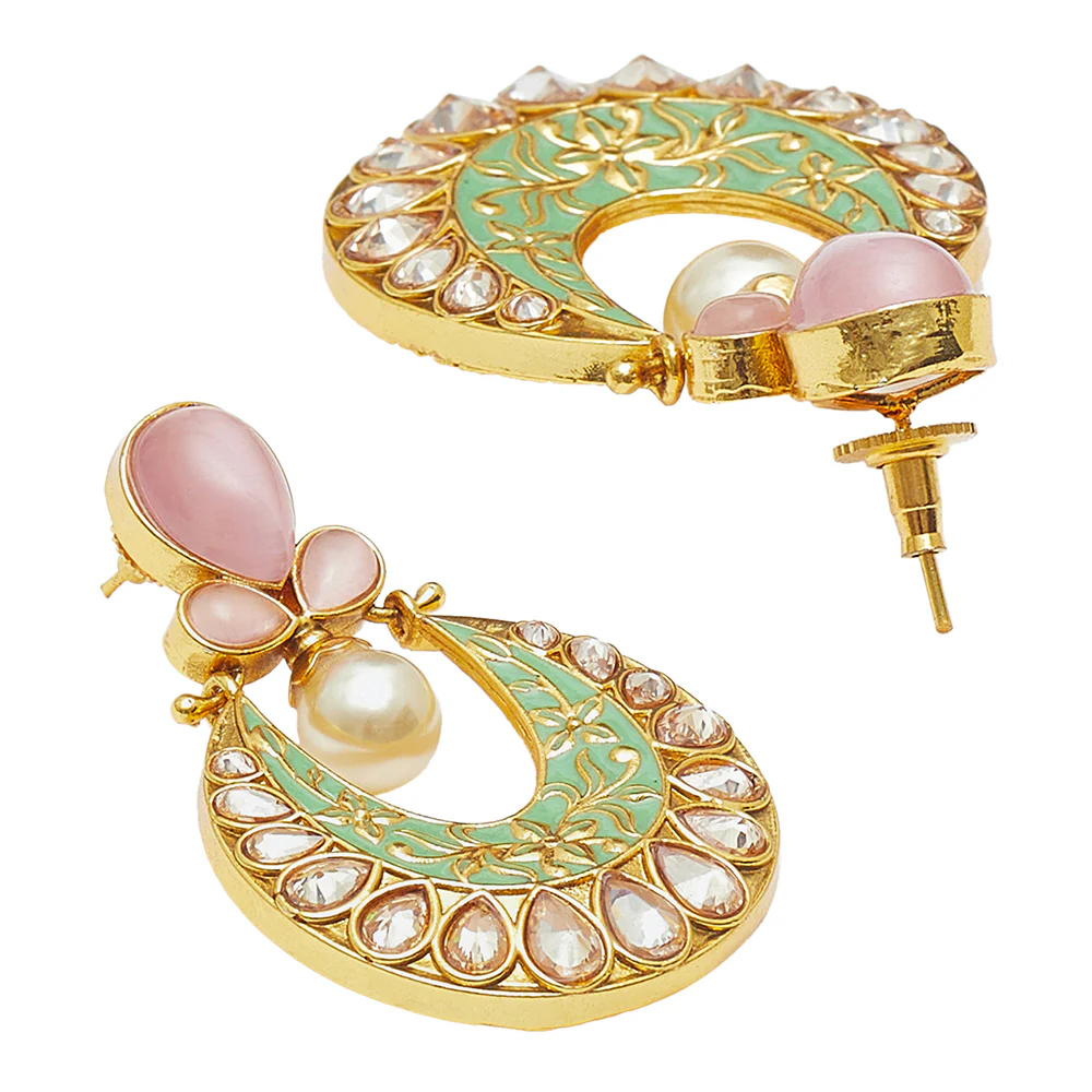 Gold Finish Earrings with Pearl Dangle - Image 4