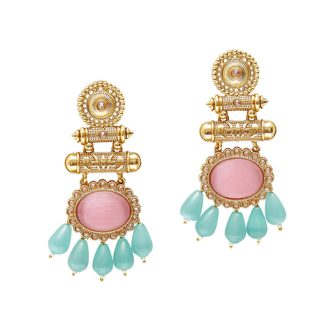 Gold Oppulence Gold Plated Pink Stone Earrings - Image 3