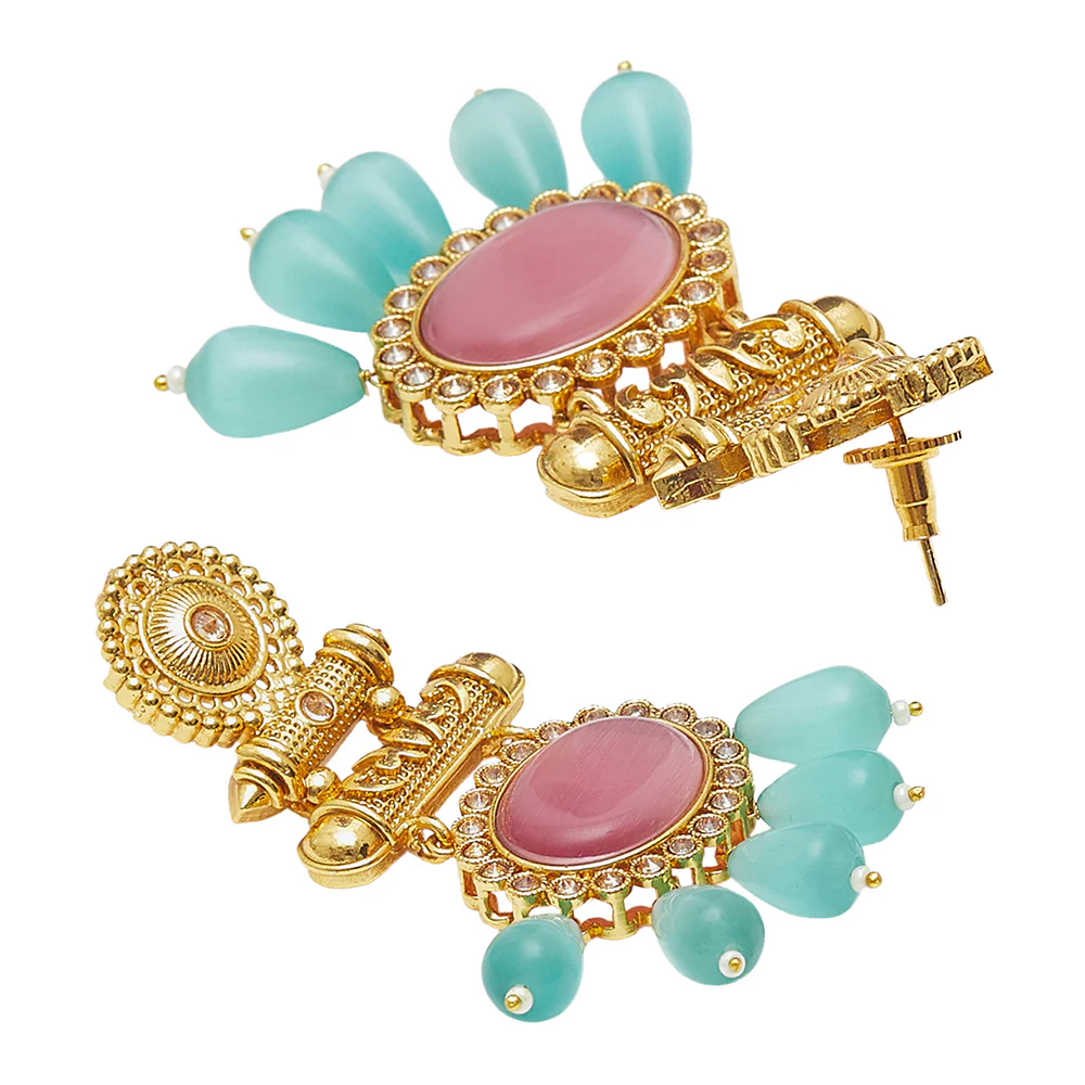 Gold Oppulence Gold Plated Pink Stone Earrings - Image 4