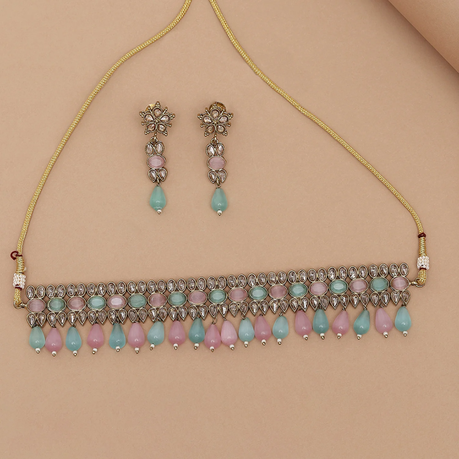 Gold Oppulence Gold Finish Pastel Coloured Choker Jewellery Set