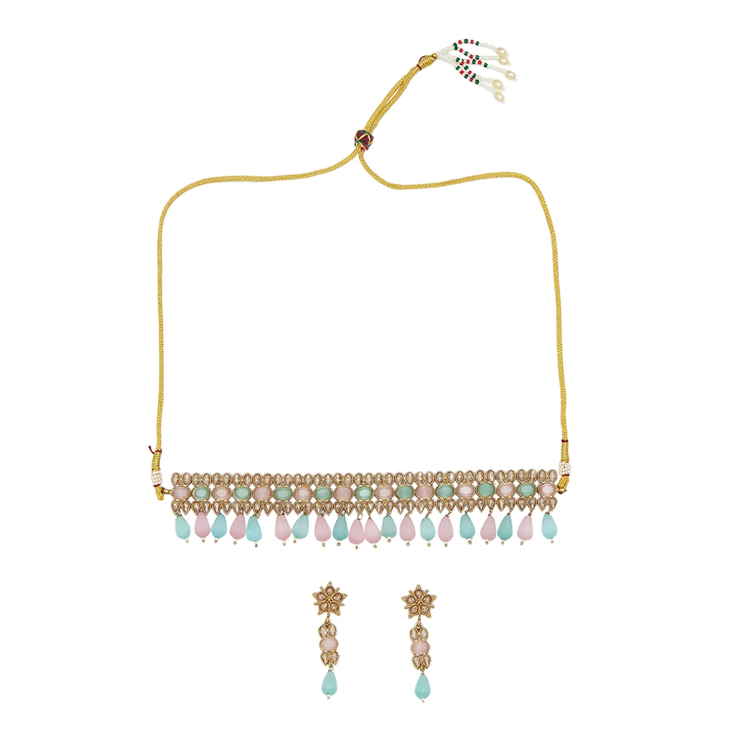 Gold Oppulence Gold Finish Pastel Coloured Choker Jewellery Set - Image 3