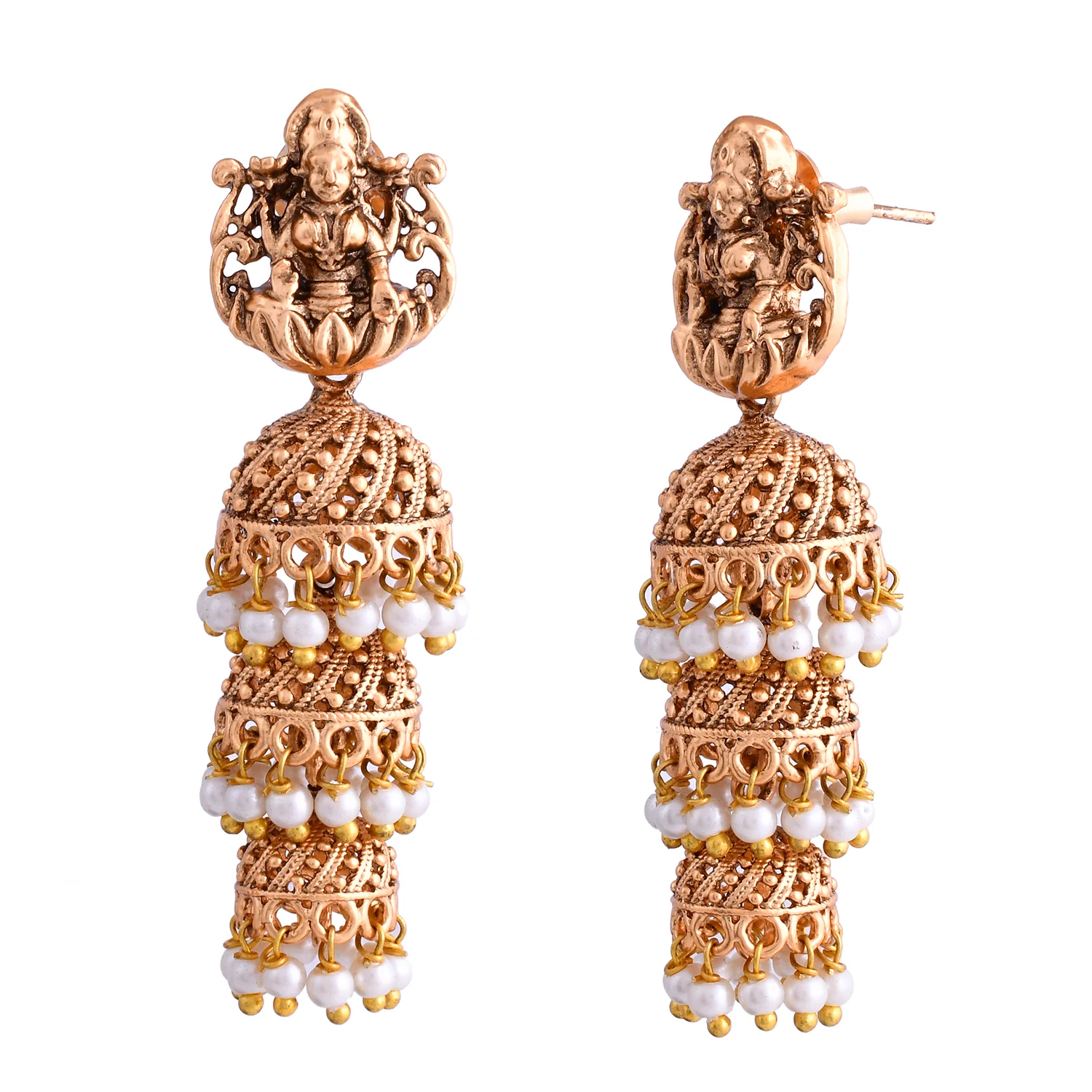 Gold Opulence Amrutha Temple Jhumka Earrings - Image 3