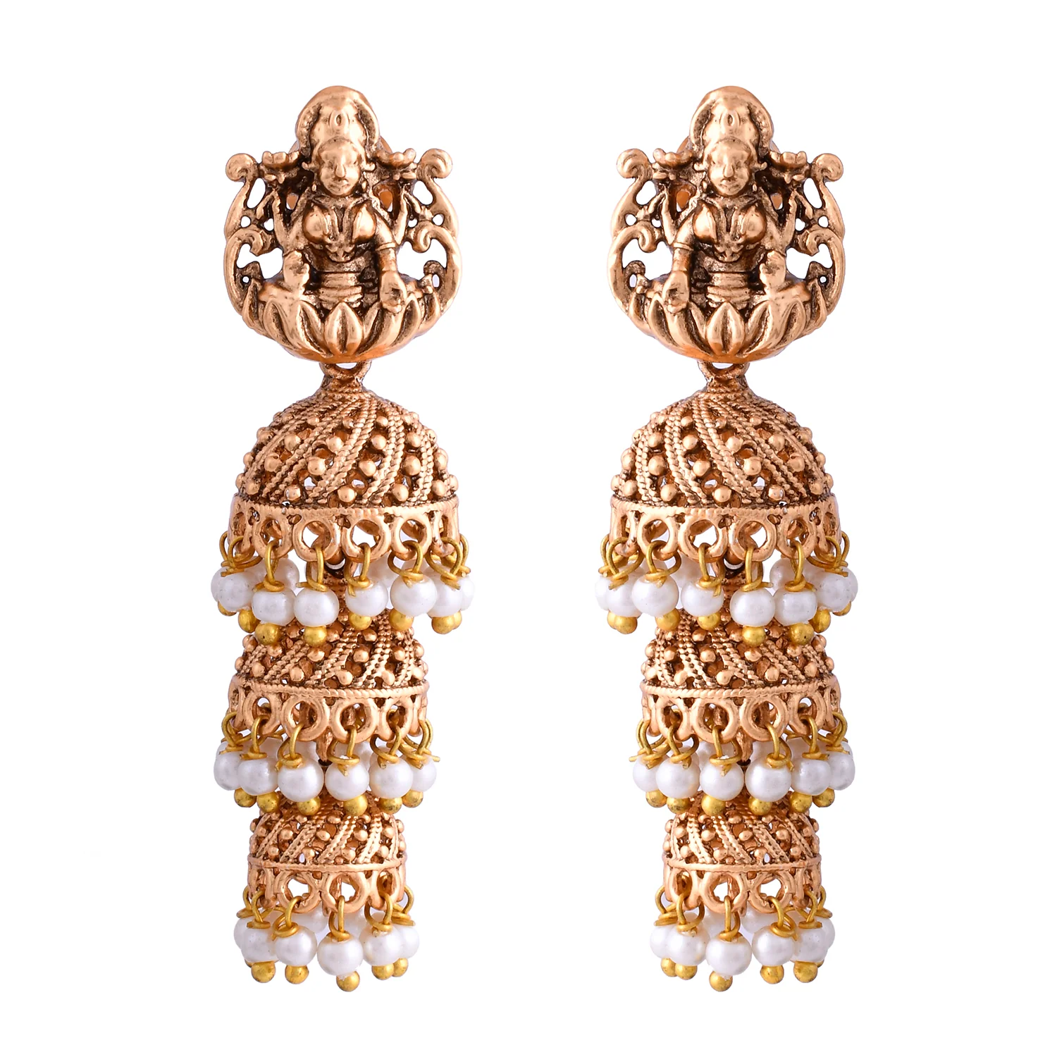 Gold Opulence Amrutha Temple Jhumka Earrings - Image 4