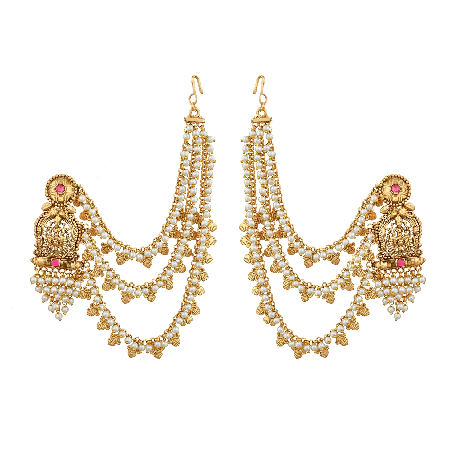 Gold Opulence Devasena Grace Earrings With Chain - Image 3