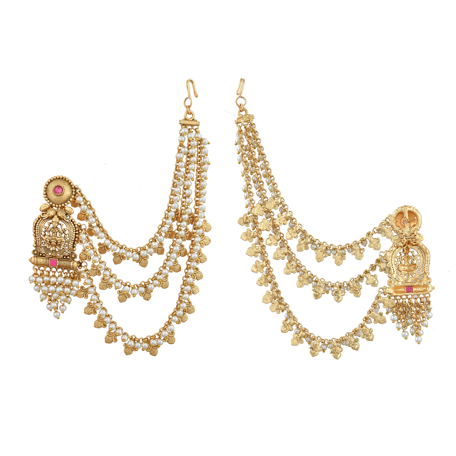Gold Opulence Devasena Grace Earrings With Chain - Image 4