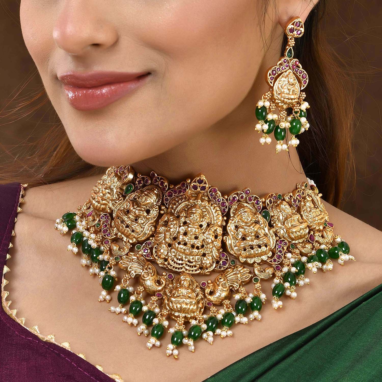 Gold Opulence Devika Shringar Temple Choker Necklace Set - Image 2
