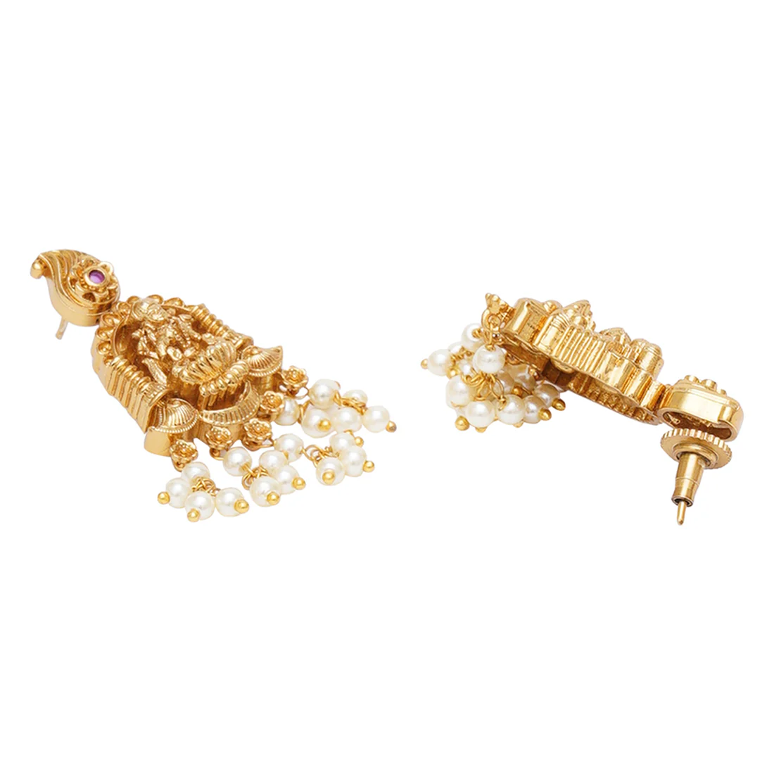 Gold Opulence Divine Goddess Motifs Faux Pearls Adorned Gold Toned Jewellery Set - Image 5