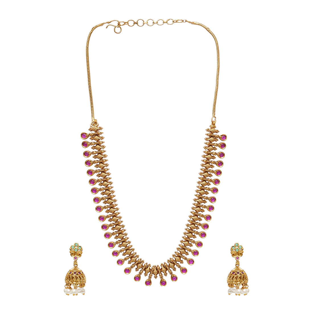 Gold Opulence Ethnic Faux Pearls and Zircons Gold Plated Jewellery Set - Image 3