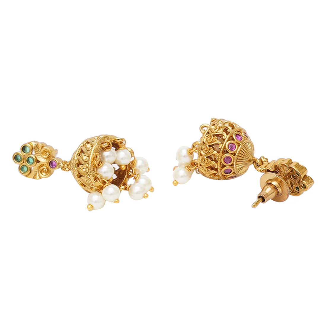 Gold Opulence Ethnic Faux Pearls and Zircons Gold Plated Jewellery Set - Image 5