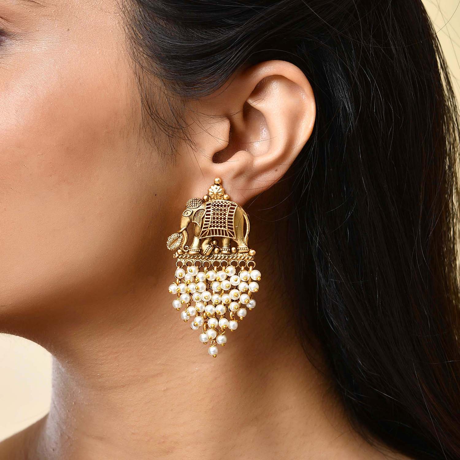 Gold Opulence Gajapathi Temple Earrings
