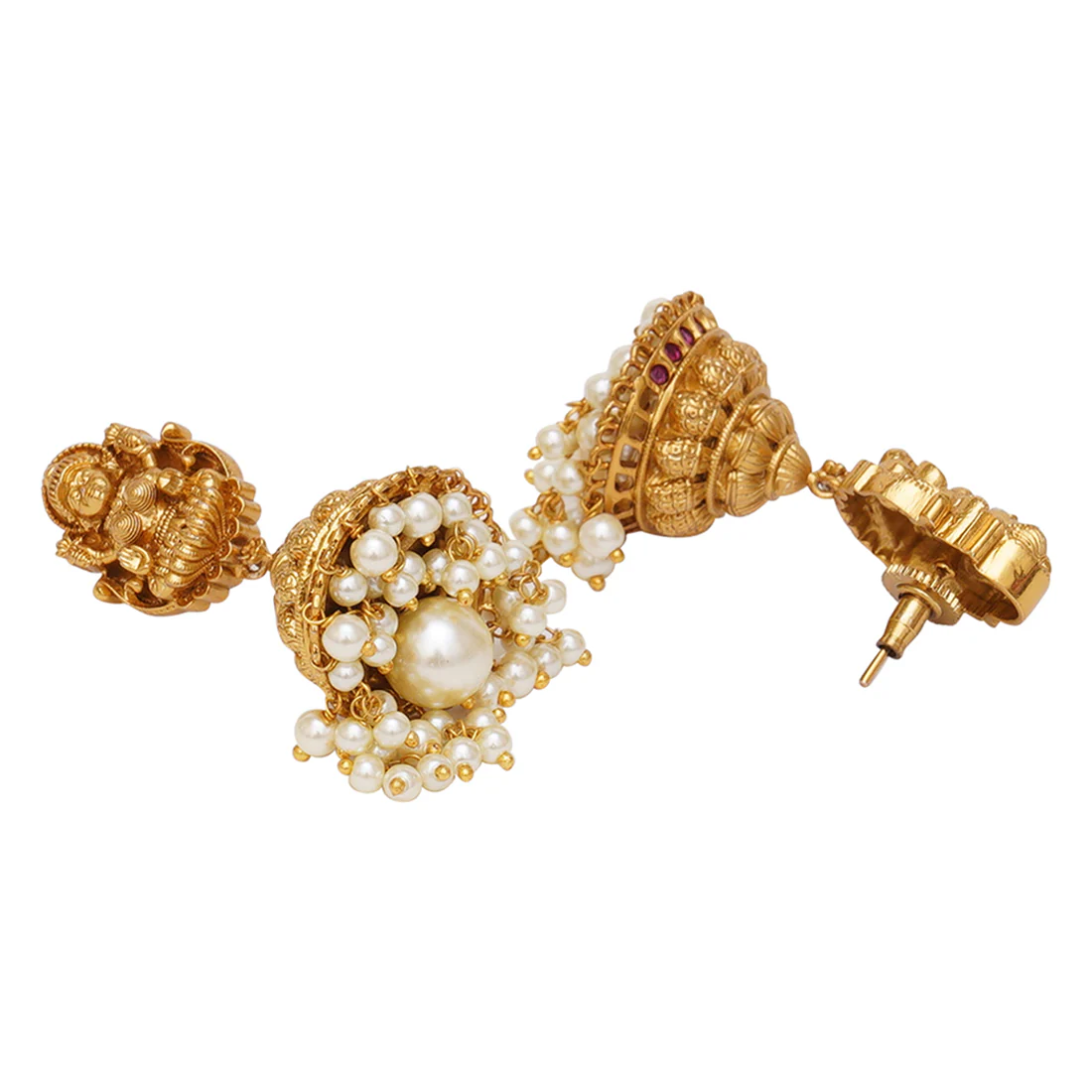 Gold Opulence Goddess Lakshmi Motif Faux Pearls and Zircons Adorned Gold Plated Jewellery Set - Image 5