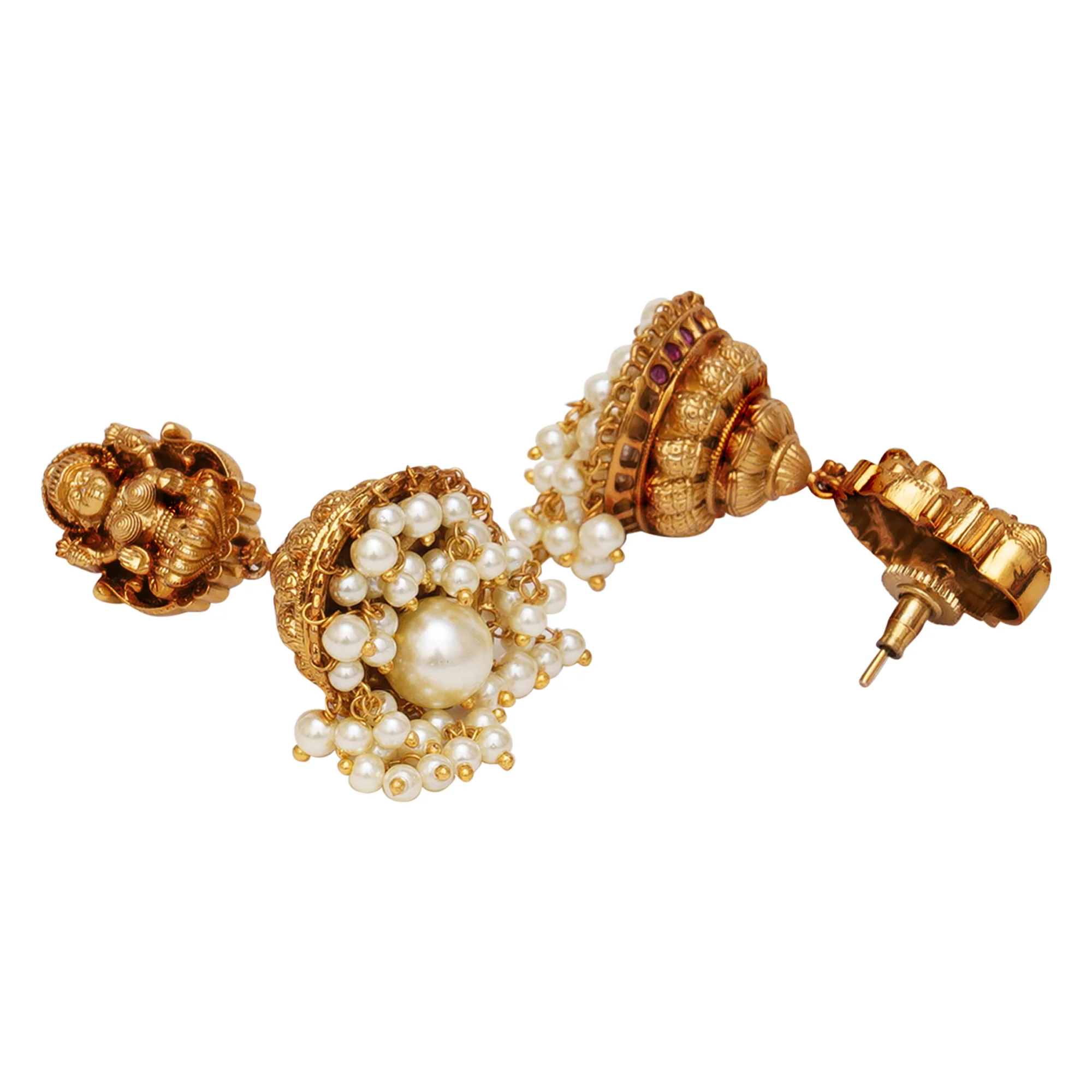 Gold Opulence Gold Plated Goddess Lakshmi Motifs Faux Pearls Lavish Jewellery Set - Image 5