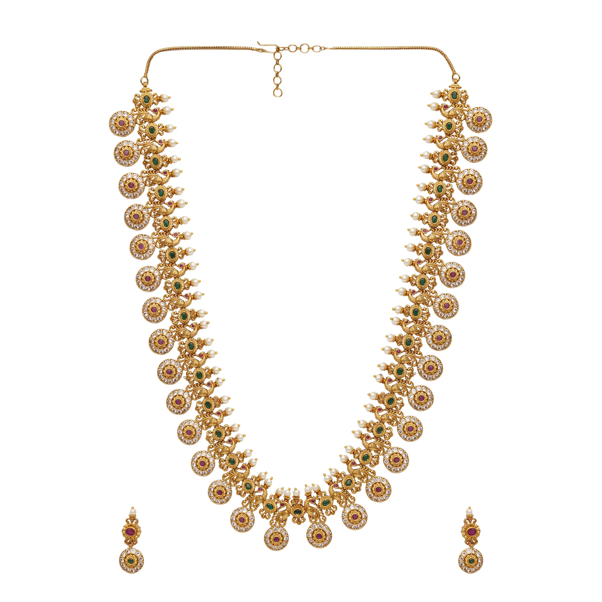 Gold Opulence Heavily Embellished Faux Pearls and Zircons Gold Plated Jewellery Set - Image 3