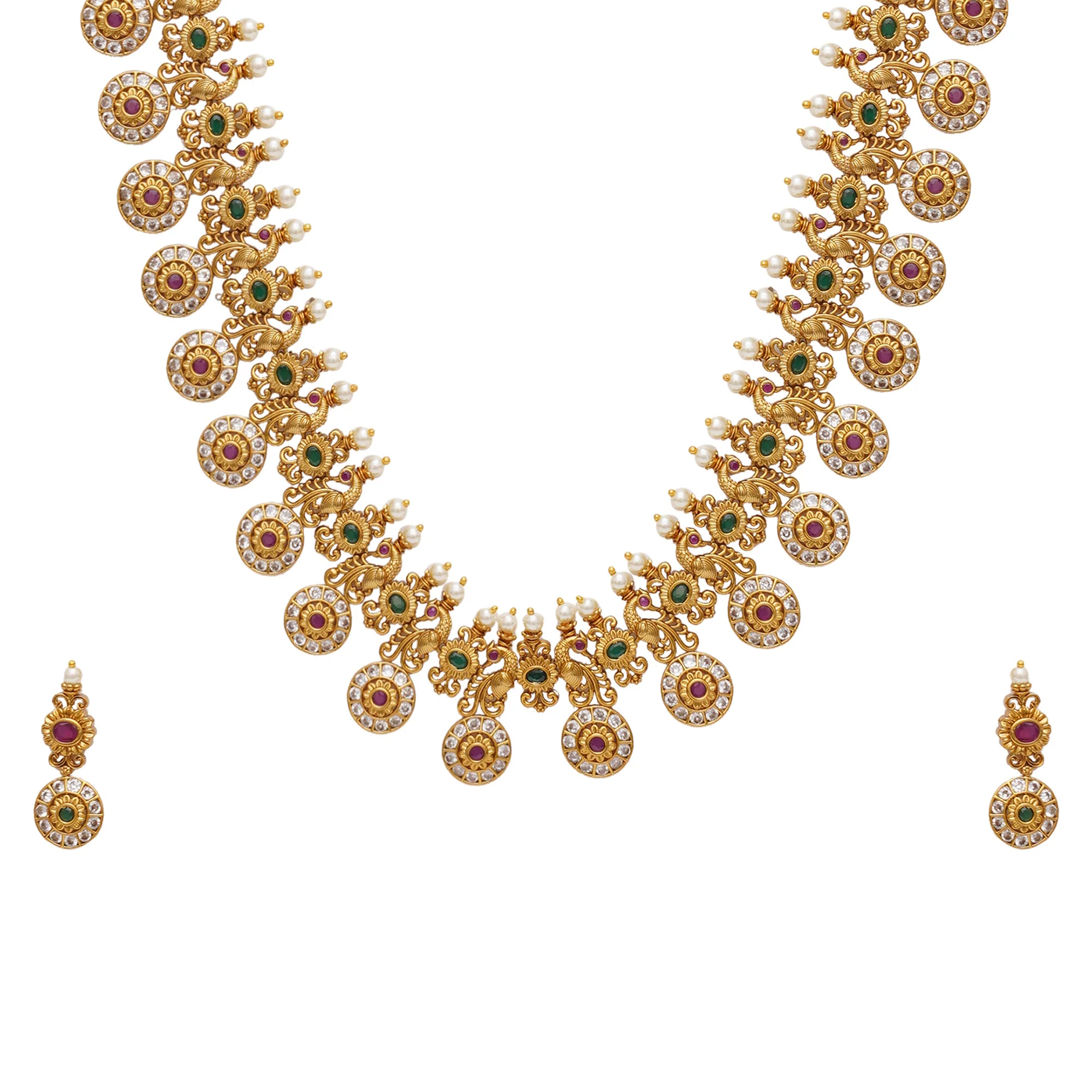 Gold Opulence Heavily Embellished Faux Pearls and Zircons Gold Plated Jewellery Set - Image 4